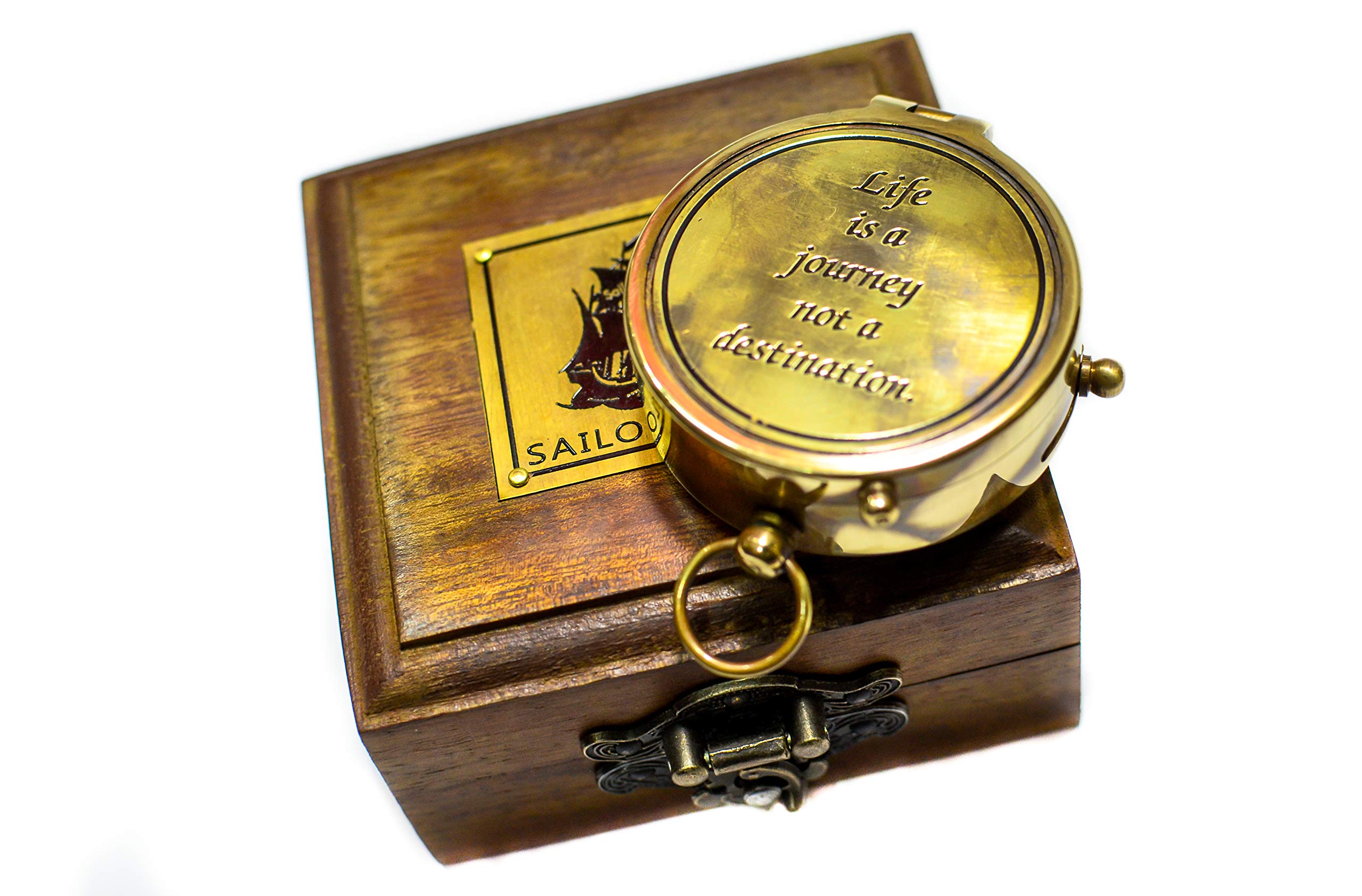SAILOR'S ART Brass, Wooden Compass with Box, 2"