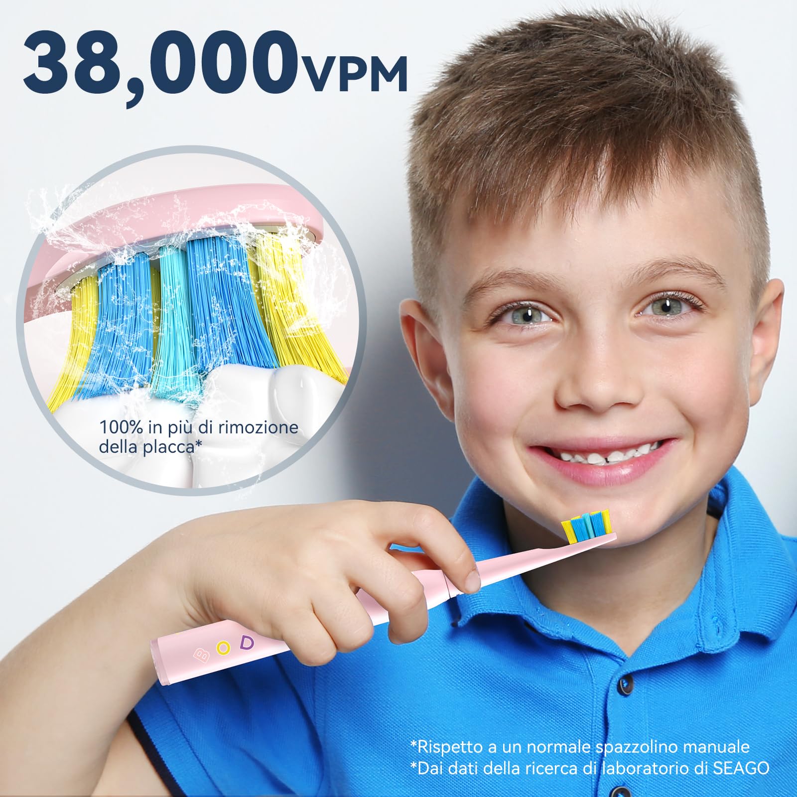 Seago Spazzolino Elettrico Bambini 6-12 Anni, Spazzolini Elettrici per Con Adesivi Fai Da Te Divertenti, Timer Da 2 Minuti, 8 Testine Spazzolino Bambini,Impermeabile IPX7 SG-2303 (Rosa)