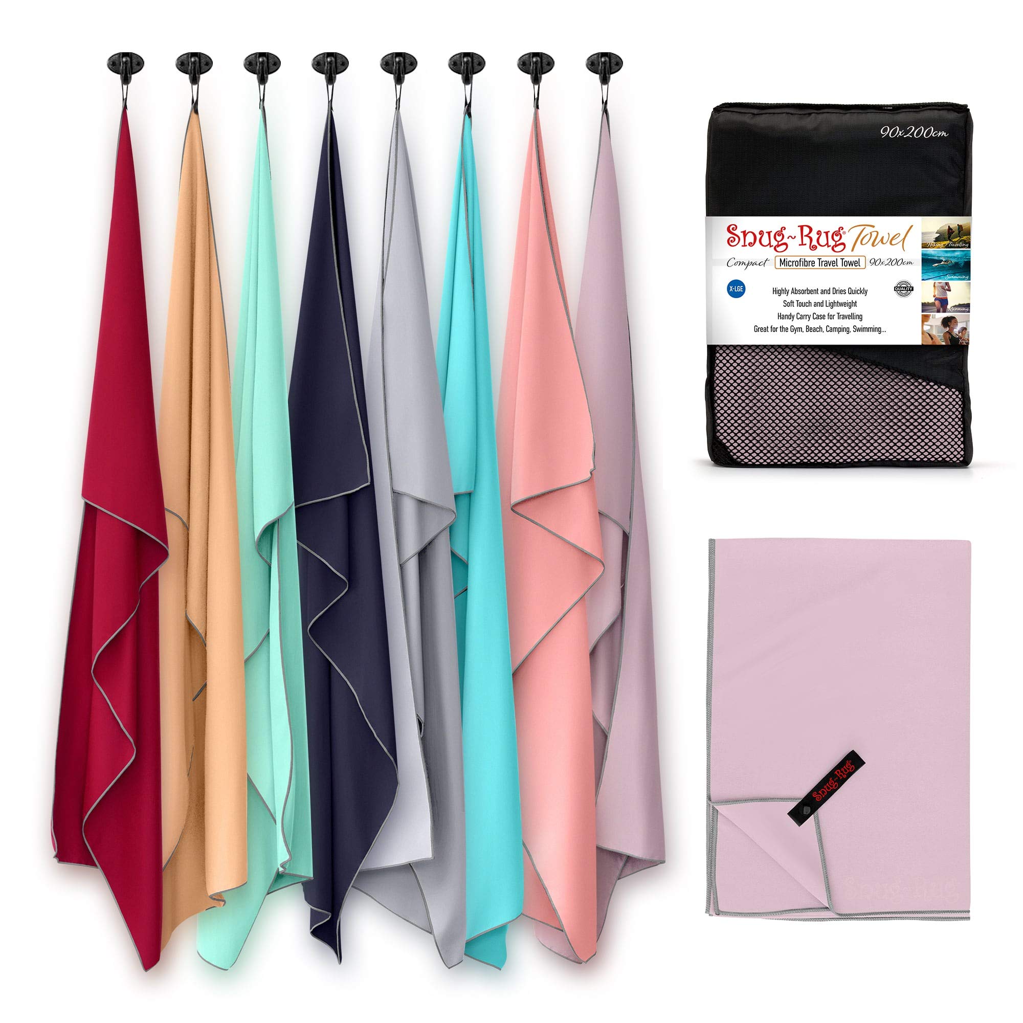 Snug Rug Sea Fog Mauve Microfibre Beach Towel Extra Large Xl 200 X 90Cm – Super Absorbent Quick Drying Lightweight Sand Proof Beach Towels