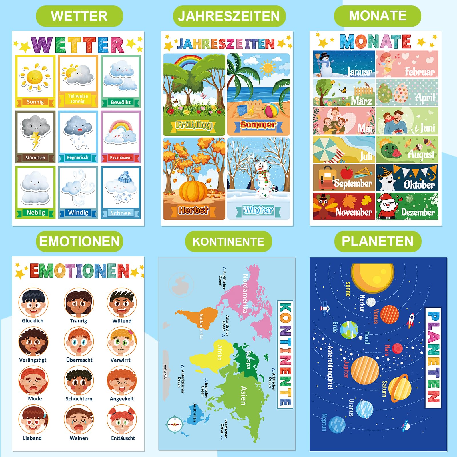 COCHIE 12 poster educativi Montessori formato A4 alfabeto numeri per bambini scuola materna