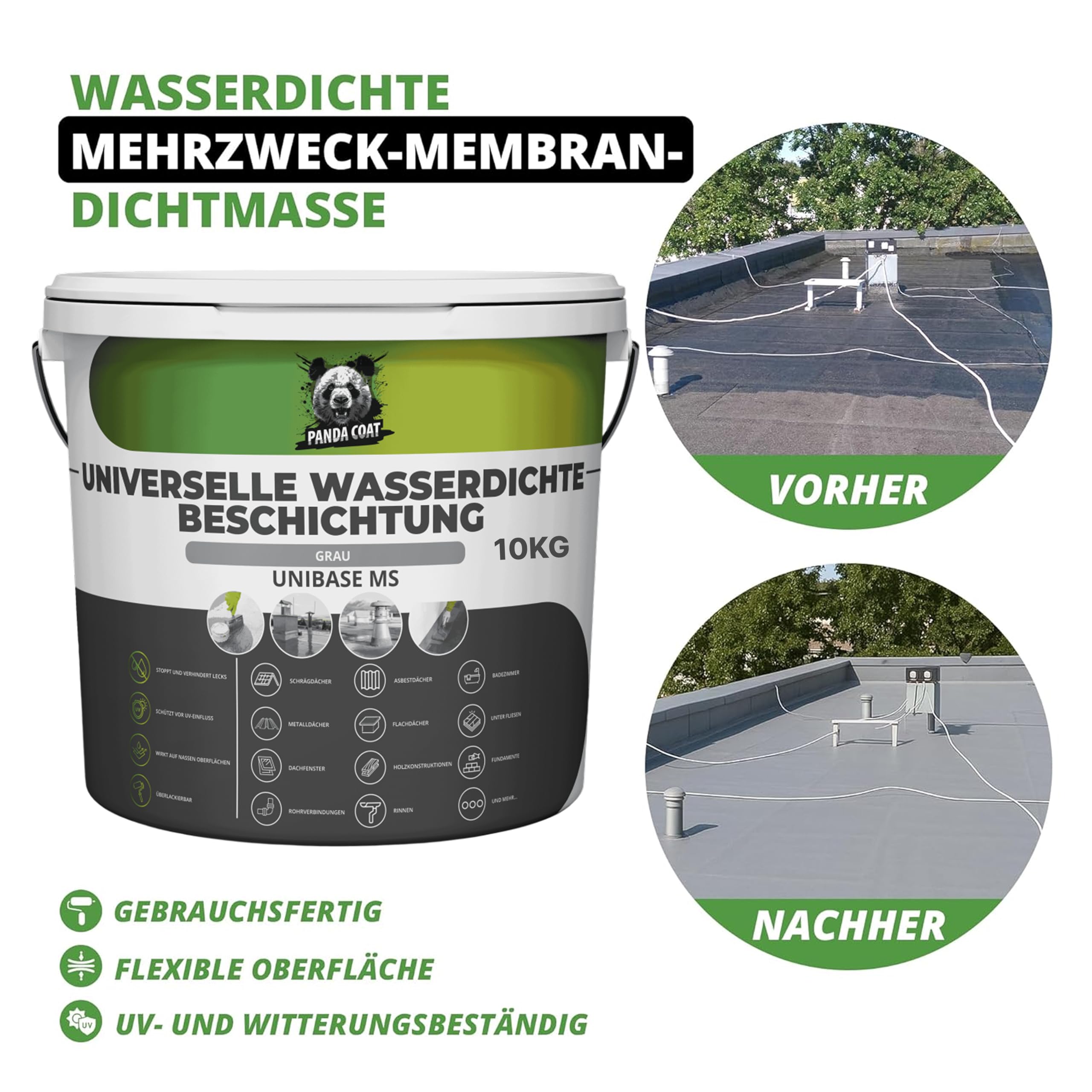 Wasserdichte Dichtmasse – Flüssigkunststoff Abdichtung – Bitumen Dichtmasse – Dachrinne abdichten – Flachdachabdichtung – Beton, Metall & Holz Dichtschlämme – Dachabdichtung flüssig (10 kg)