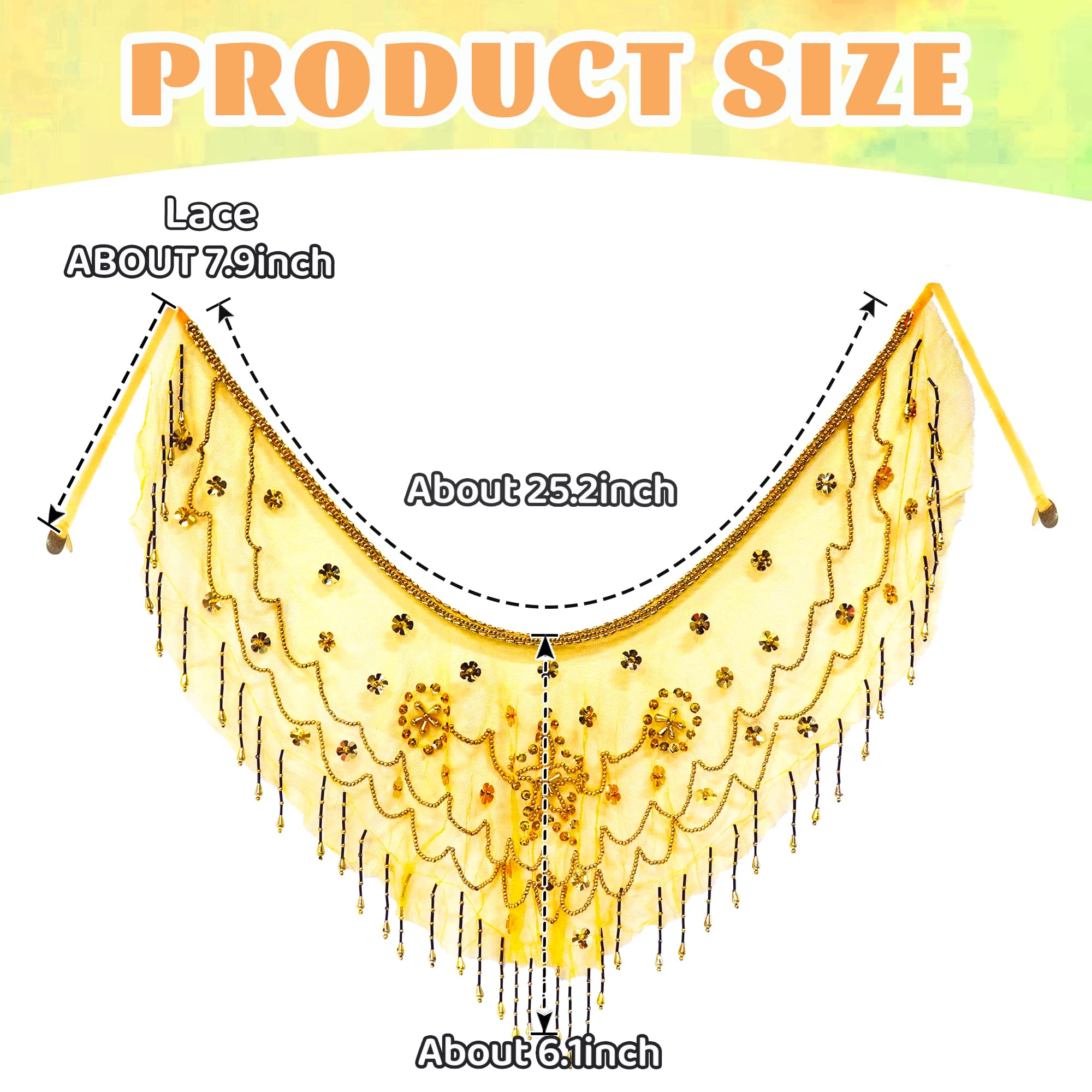 Baisdan Belly Dance Face Veil with Beads Sequins Cosplay Halloween Carnival Costume Accessory, Yellow - Image 2