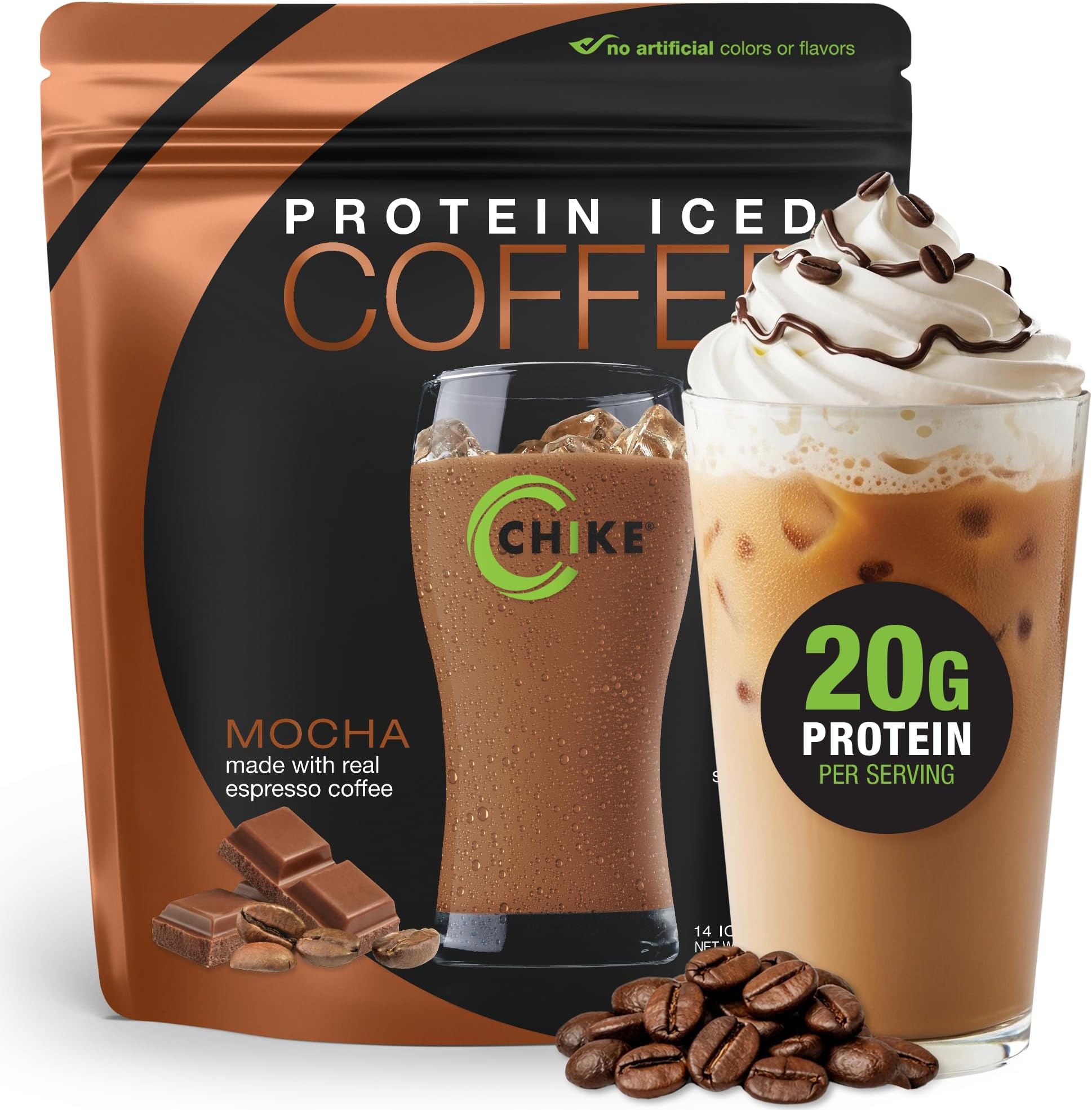 Mocha High Protein Iced Coffee, 20 G Protein, 2 Shots Espresso, 1 G Sugar, Keto Friendly and Gluten Free, 14 Servings (15.3 Ounce)
