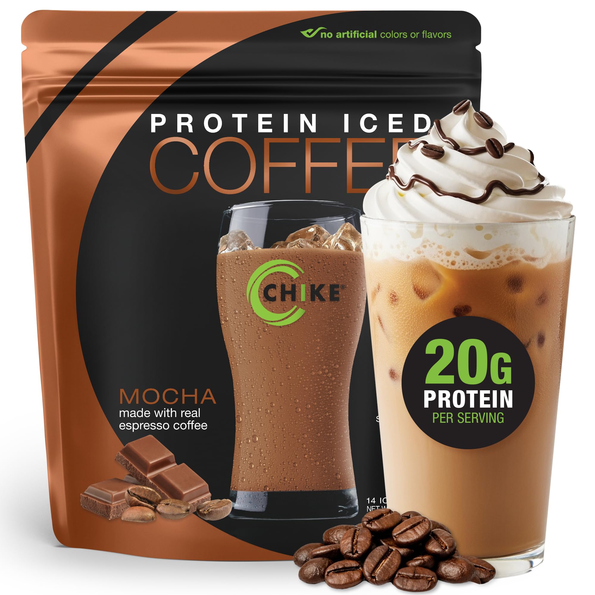 Chike Mocha High Protein Iced Coffee, 20 G Protein, 2 Shots Espresso, 1 G Sugar, Keto Friendly and Gluten Free, 14 Servings (15.3 Ounce)