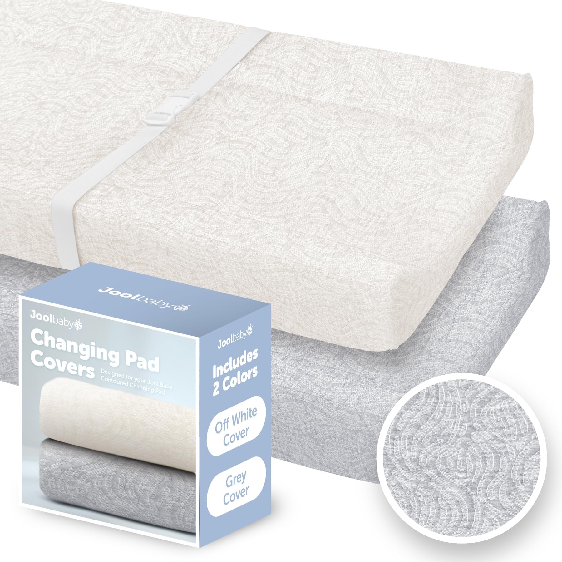 Jool Baby Products Changing Pad Covers – Soft & Comfortable, Fits Most Standard Diaper Changing Pads – Pack of 2 (Off-White & Gray - Wave)