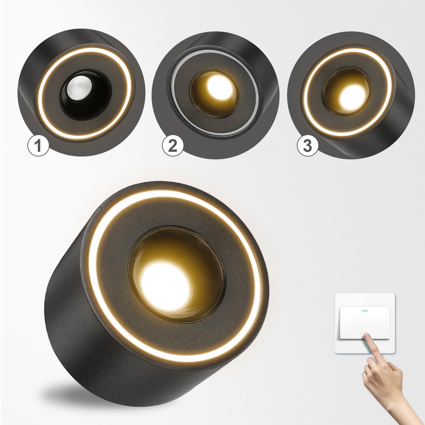 4 Pcs Focos LED Interior Techo Superficie Negro - Ø97x55mm - Aplique Techo Foco interior 8W 1680lm - 3000K Blanco Cálido - Plafones Focos redondo 230V, Focos Superficie de Aluminio