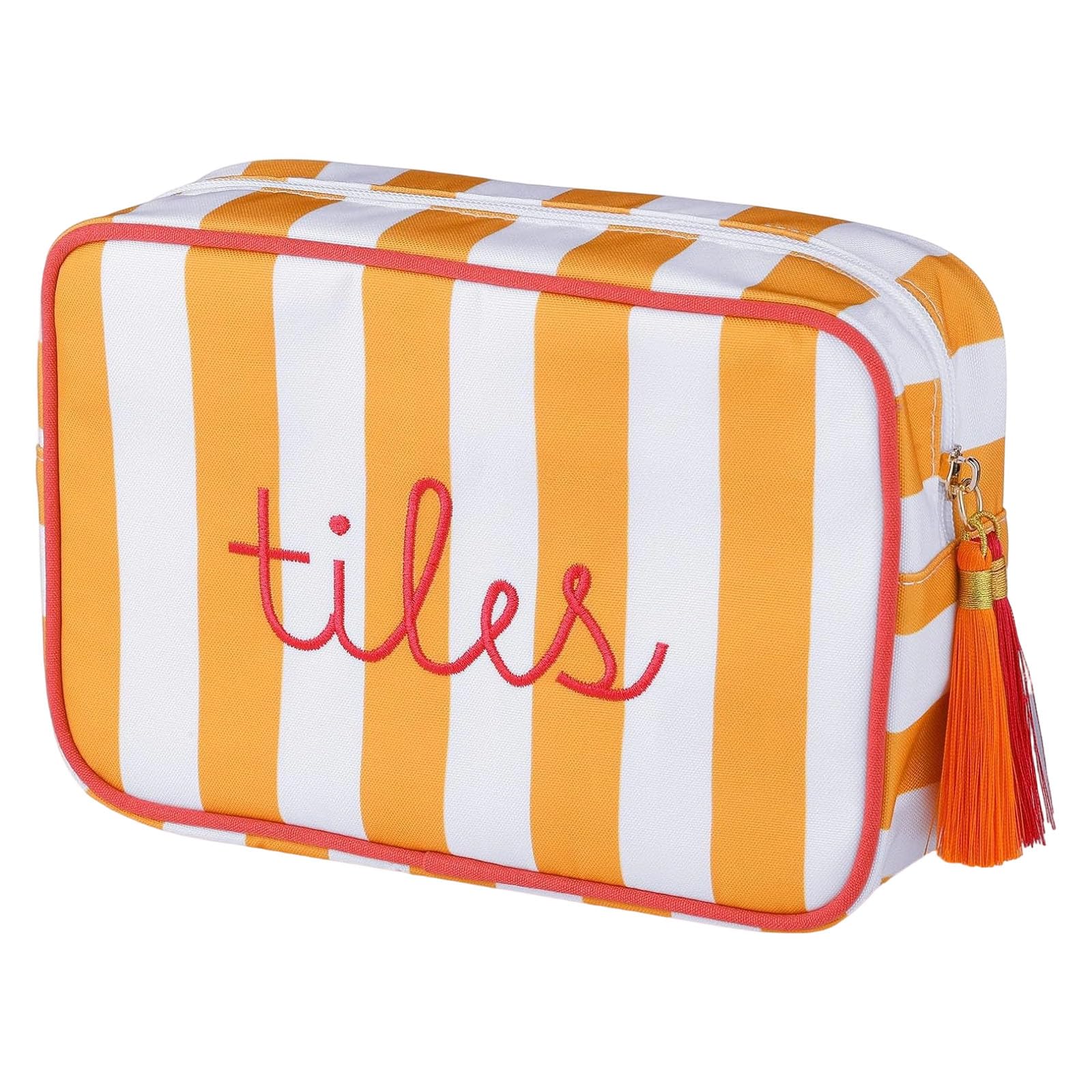 Zeiwohndc Yellow Striped Toiletry Bag With Tassels For Travel And Home Storage Use Large Capacity Cosmetic Bag