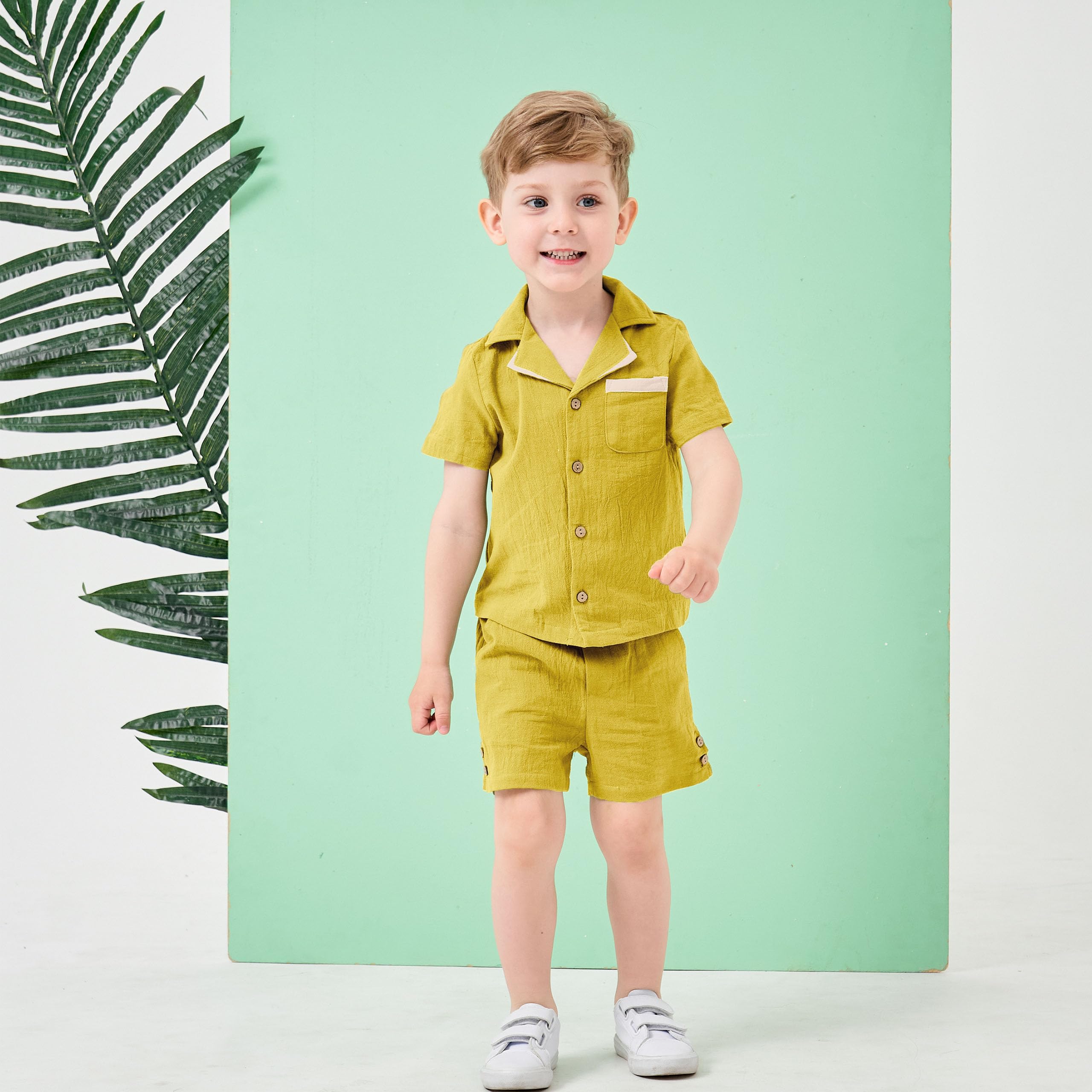 Volunboy Bebé Niño Verano Conjunto, Lino Algodón Manga Corta T-Shirt + Pantalones Cortos Traje Casual Ropa 2 Piezas
