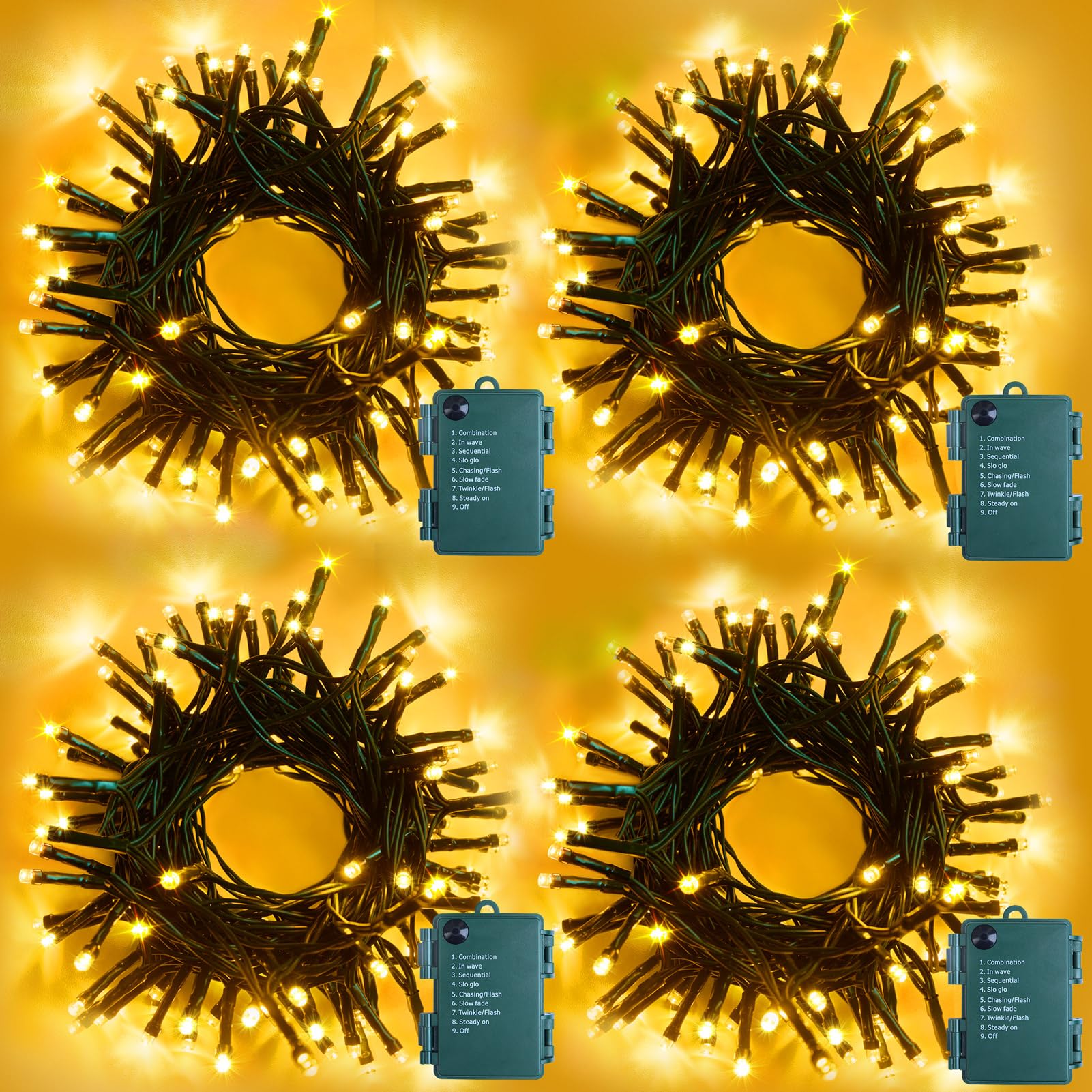 Weecrestar 4 Pack Each 5M 60 LED Battery Operated Christmas Tree Lights