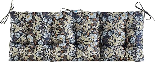 ARTPLAN Cojín copetudo para banco de patio con lazo, cojín de sofá biplaza para planeadores, 51 x 18 pulgadas, floral, azul piedra
