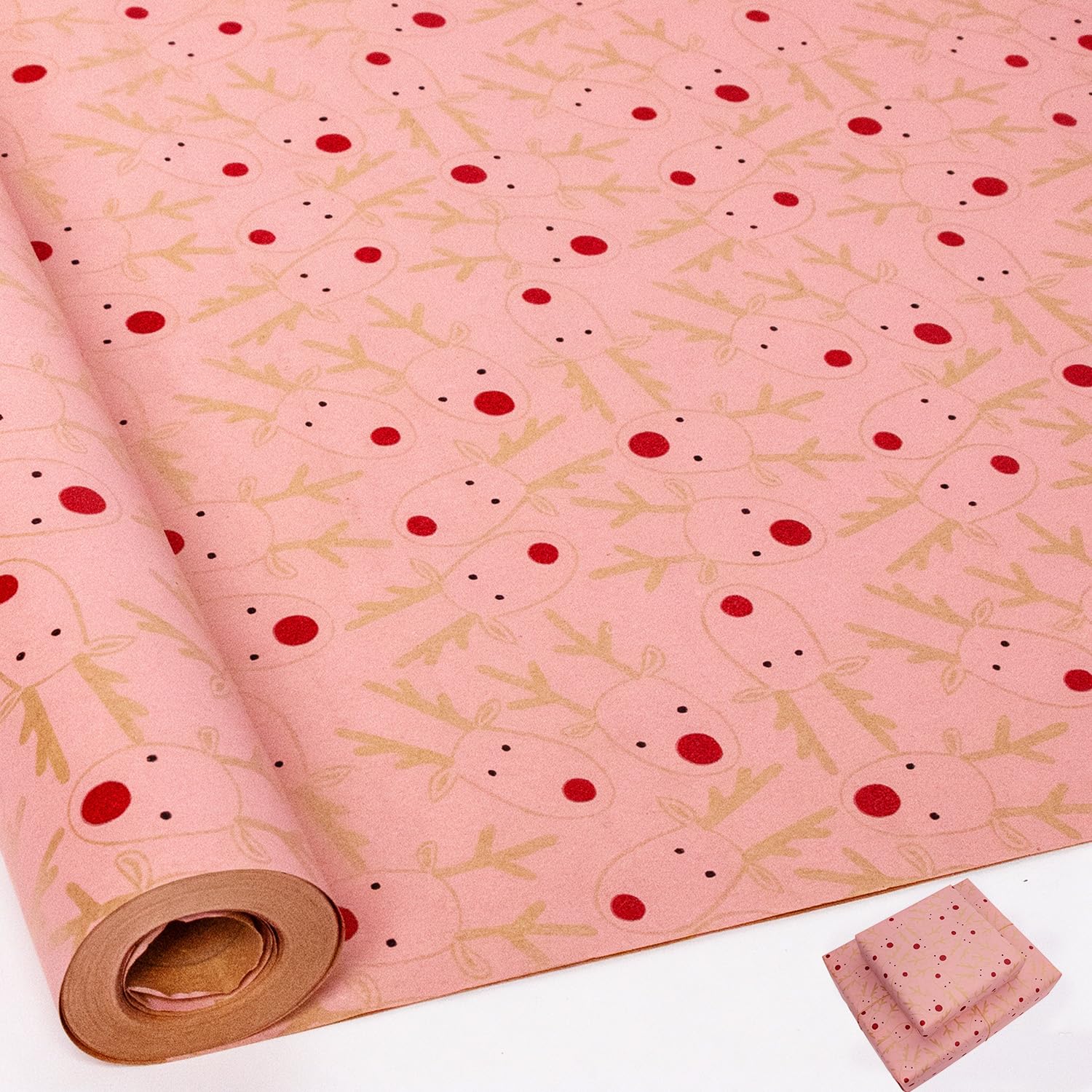 Christmas Wrapping Paper Roll,43cm*15m Elk Head Wrapping Paper,Christmas Reindeer Head Wrap Paper for Xmas Party Gifts,Birthday,New Year Present Decorations (pink)