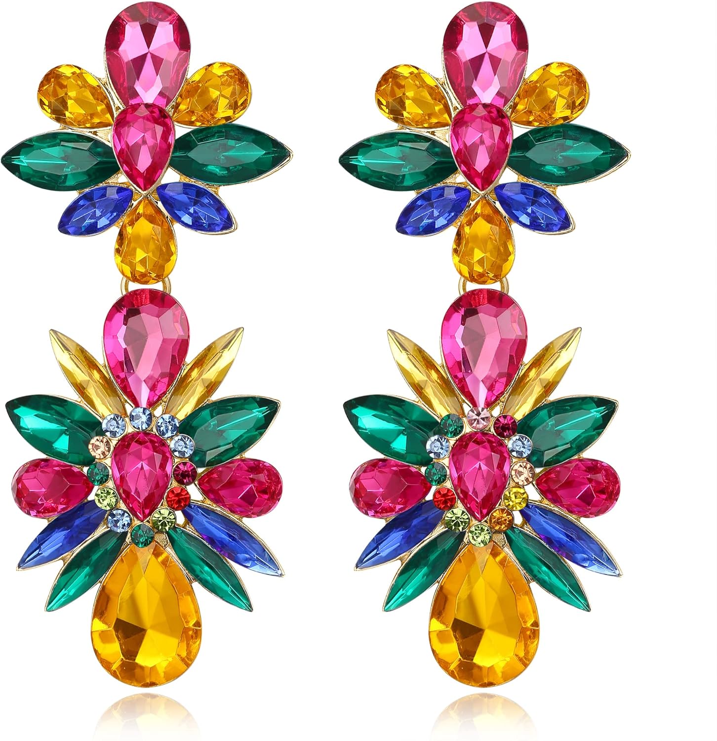 BriLove Gorgeous Shiny Rhinestones Marquise Teardrop Cluster Dangle Earrings for Women Wedding Party Prom Jewelry Accessory