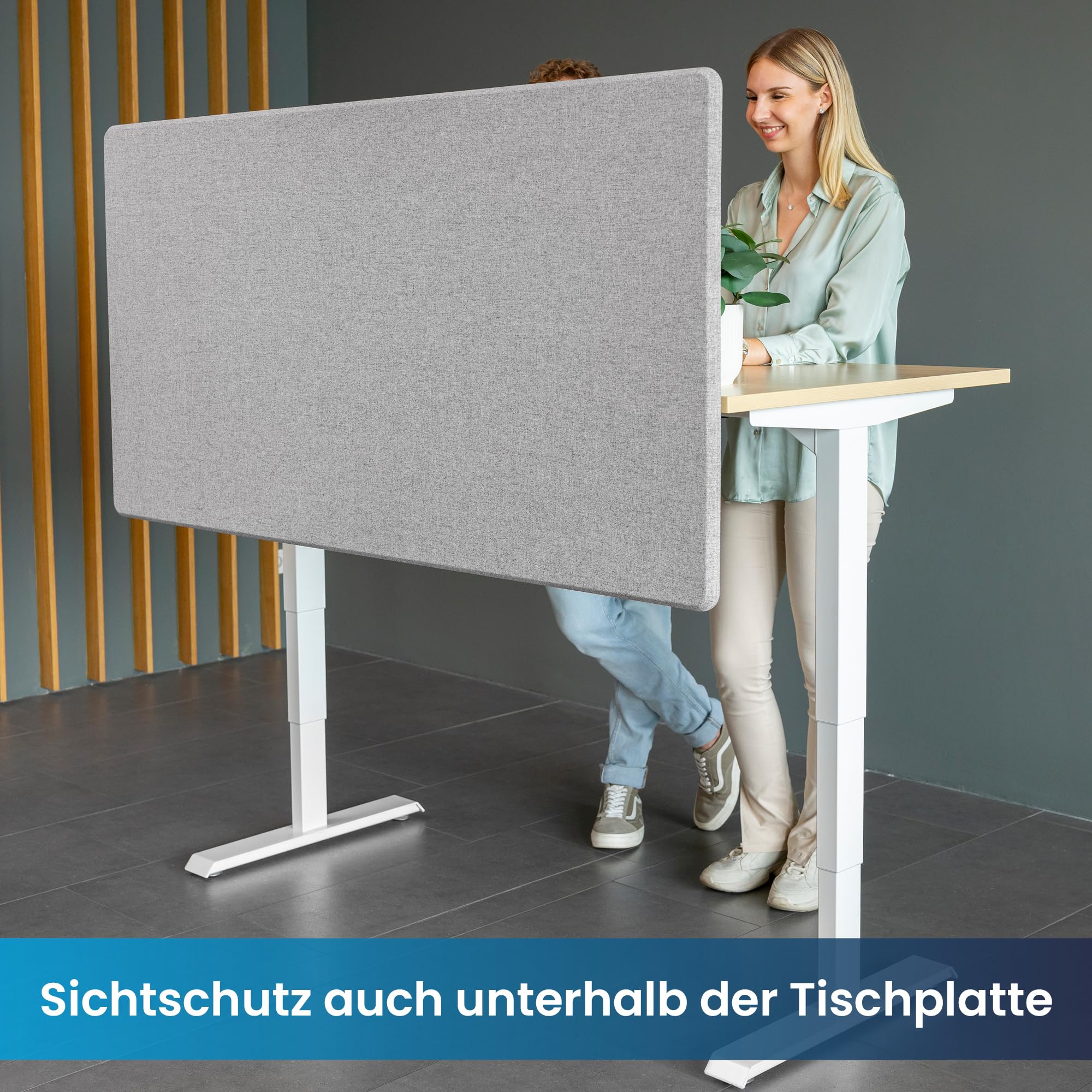 Ergotopia Akustik Trennwand Schreibtisch (180 x 80 x 2,8 cm), Verstellbarer Sichtschutz für Büro | Fokus Tischtrennwand in grau, Schallschutz Raumtrenner mit Klemmen, Schreibtisch Akustikwand