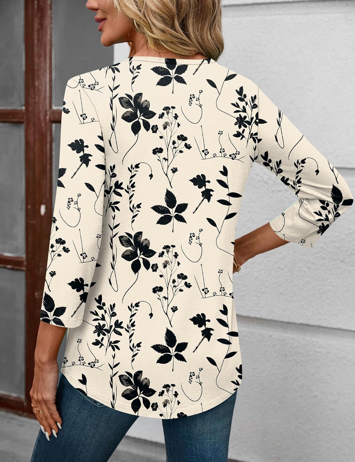 LOMON Women's 3/4 Length Sleeve Tops Crew Neck Hollow Out T Shirts Fashion Casual Tops for Women 2026 - Image 3