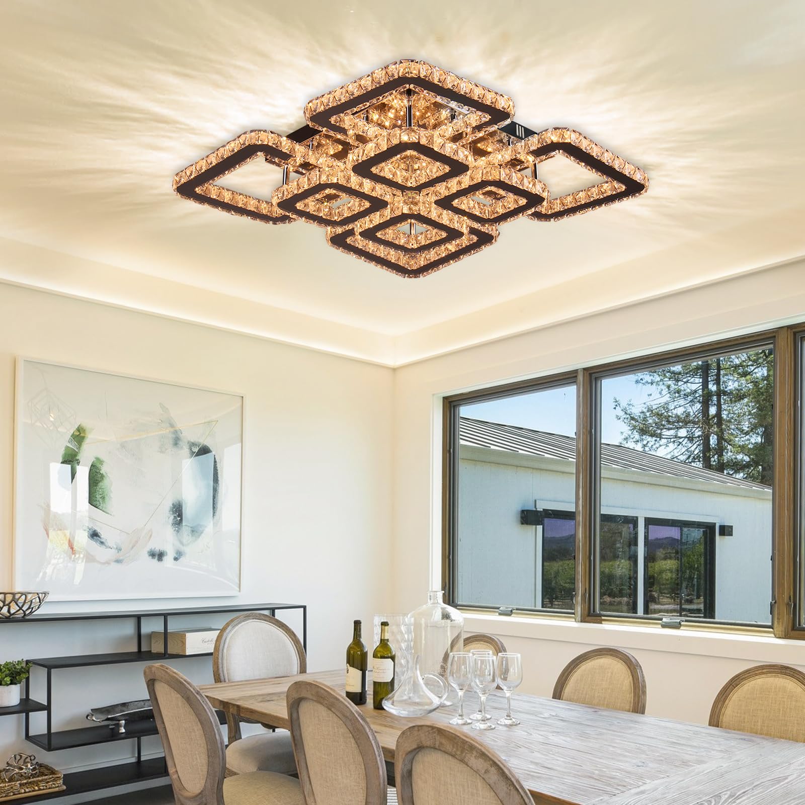 FRIXCHUR Dimmbare LED-Kristall-Deckenleuchte 50 cm quadratisch