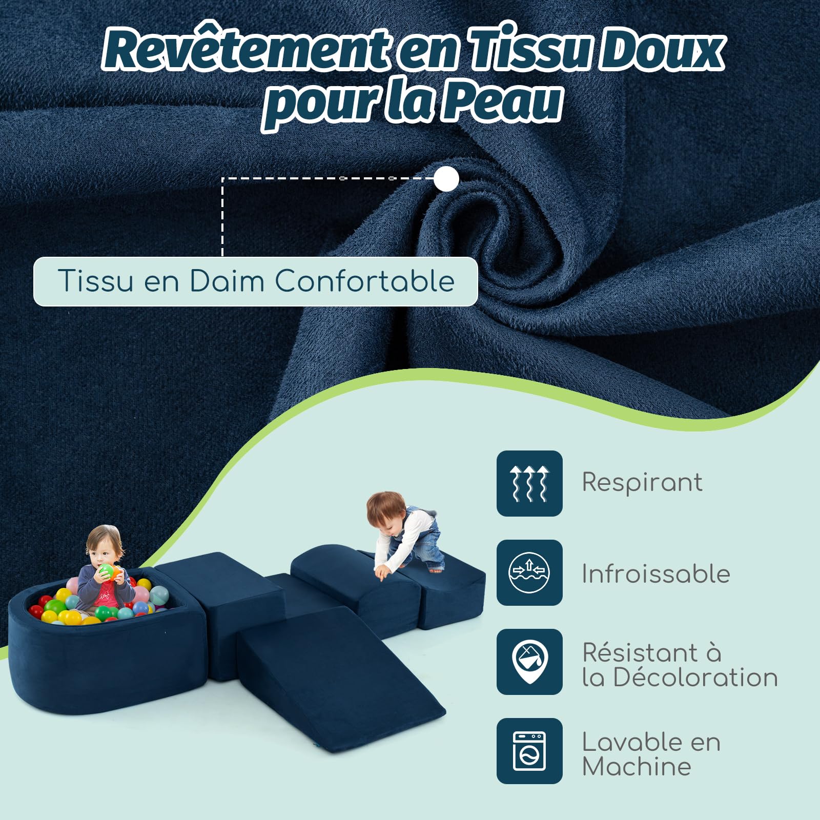 COSTWAY 5PCS Parcours Motricité Bébé en Mousse avec Piscine à Balles, Module Motricité Bébé avec Housse Lavable & Amovible, Jouets Éducatifs pour Ramper pour Enfants d'Âge Préscolaire, sans Balles