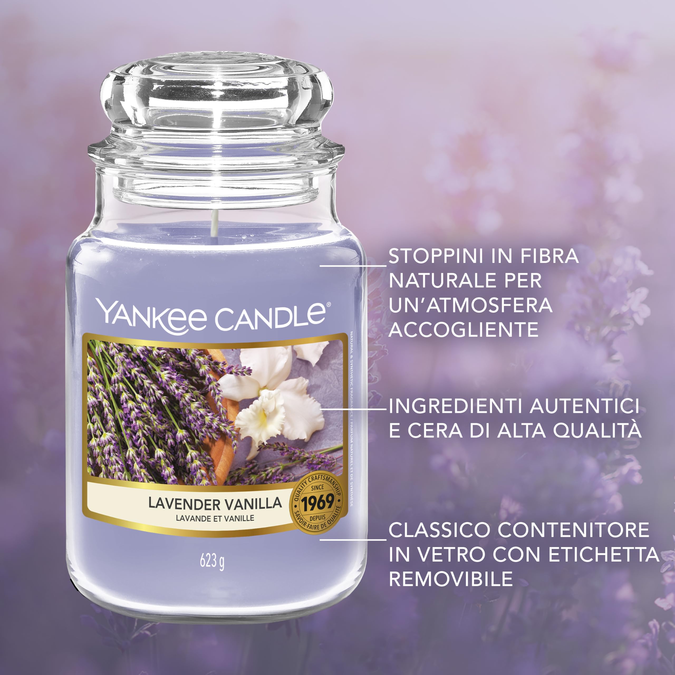 Yankee Candle Candela profumata in giara grande, Lavender Vanilla, Durata Fino a 150 Ore, Regali ottimi per le donne