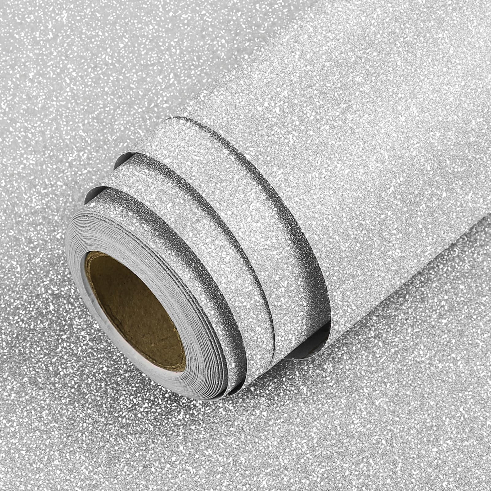 LACHEERY Klebefolie Silber Glitzer Tapete Selbstklebend Möbel Dekofolie 40cm x 200cm Möbelfolie Selbstklebend Silber Folie Möbel Vinyl DIY Deko Schminktisch Tapete Glitzer Glitzerfolie für Schrank