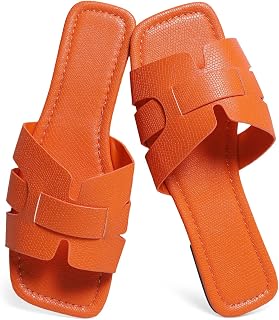 Women's Dressy Slip-On Flat Sandals, Elegant Textured Square-Toe Slides for Versatile Everyday Comfort
