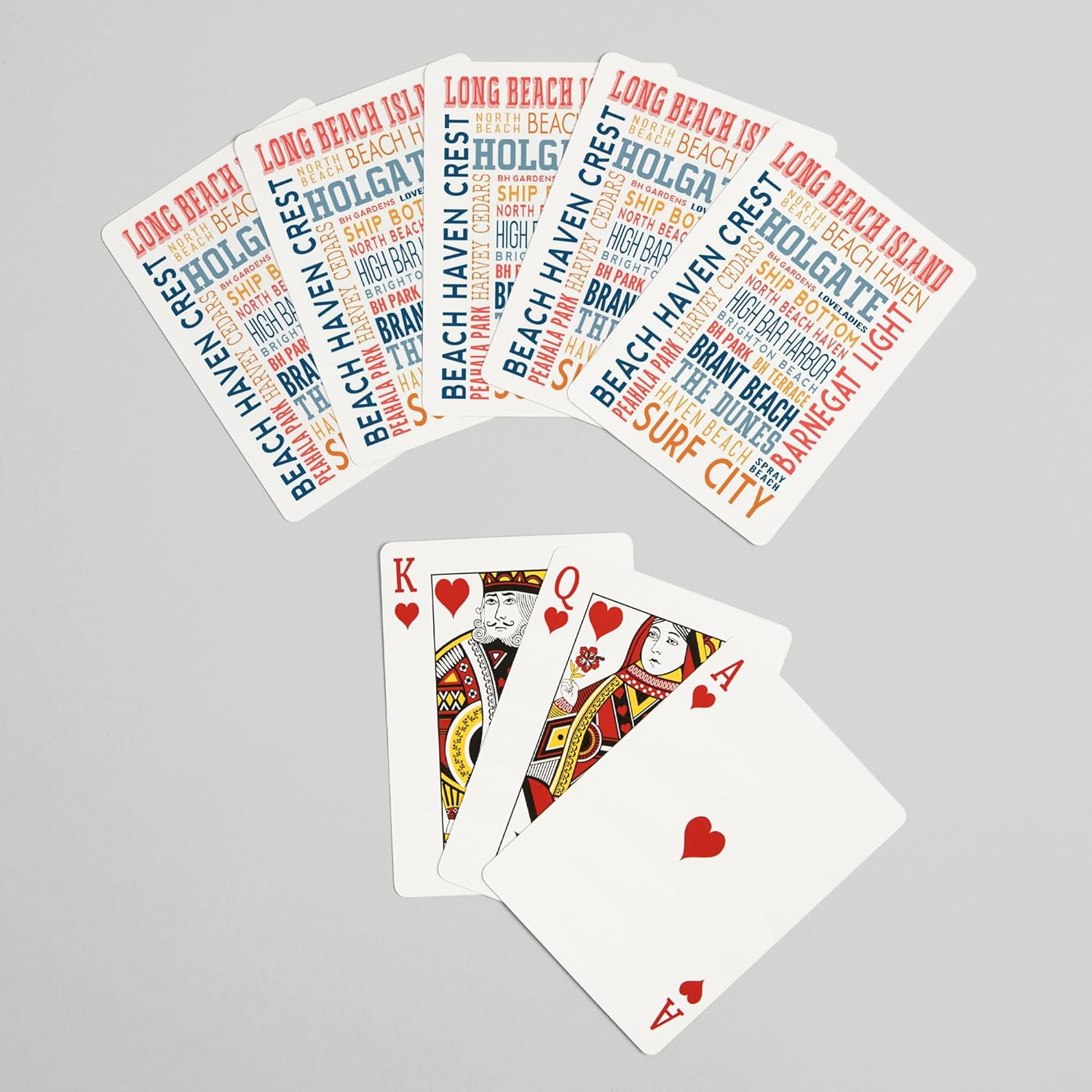 Lantern Press Long Beach Island, New Jersey, Typography (White), 52 Playing Cards for Adults, Poker Size Card Deck