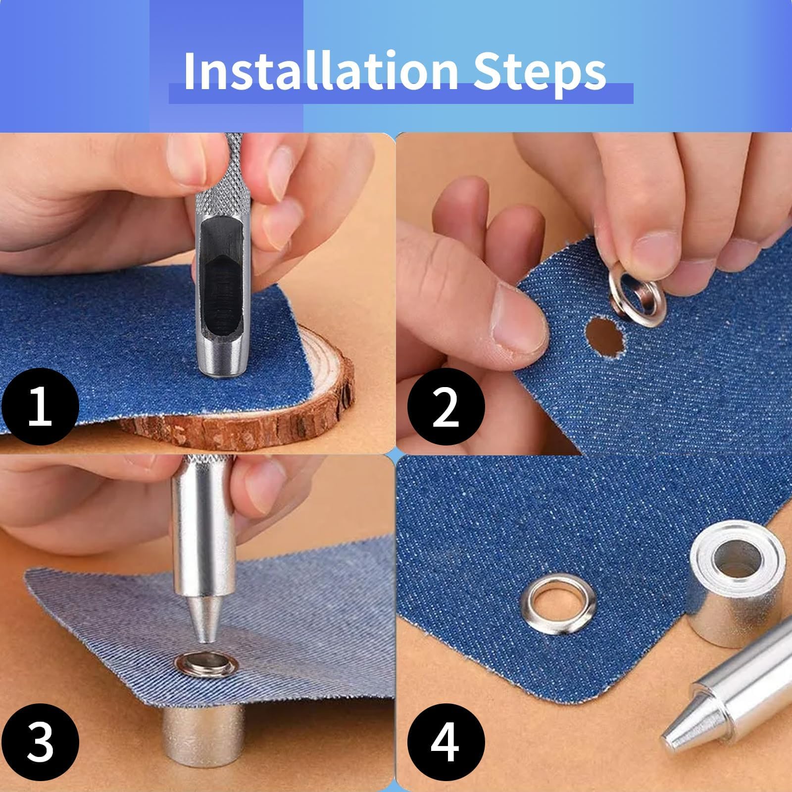 Zythrem 280 PCS Grommets Kit 8 mm Eyelets Punch Kit Grommets Eyelets Set Metal Eyelets Kit with Grommet Setting Tool Hole Punch Kit for Tarpaulin Leather Fabric Curtain Clothing Shoe Belt Craft Making - Image 4