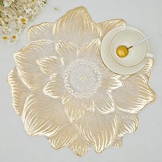 Gold Placemats Set of 6, Creative 3D Flower Placemats Waterproof & Oil-P...