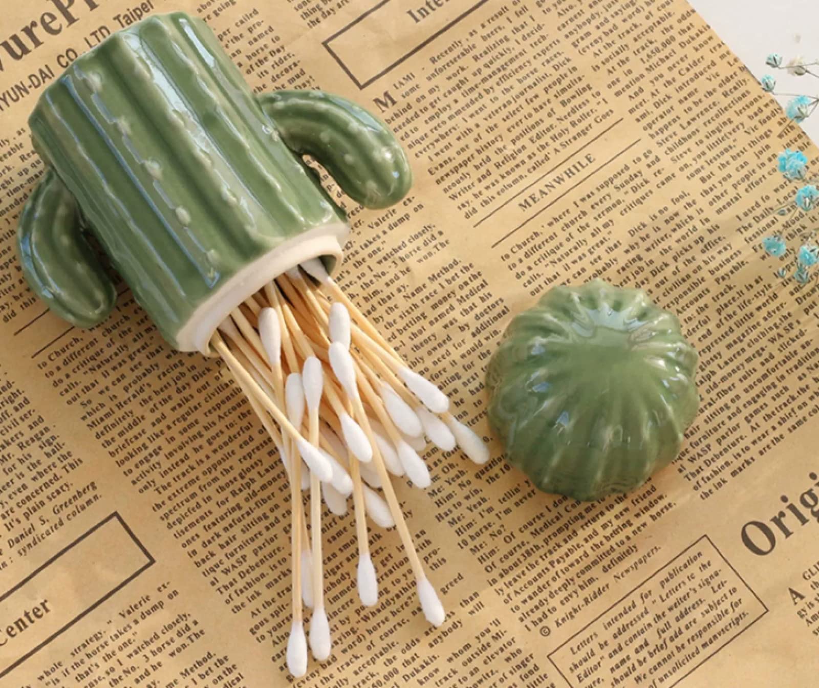 Titular de palillo de dientes decorativo de cerámica Dispensador de palillo de dientes en forma de cactus verde Contenedor de hisopo de algodón de cerámica para decoración de mesa de fiesta