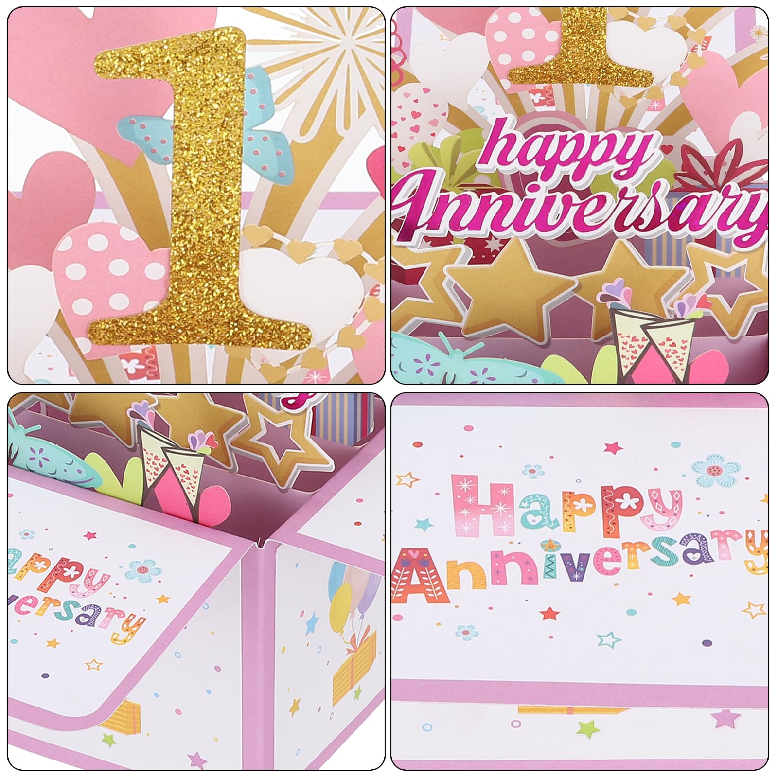 PATIKIL 1 Year Anniversary Card, Happy Anniversary Cards Wedding Anniversary Card for Wife Men Her Couple Pink - Image 4
