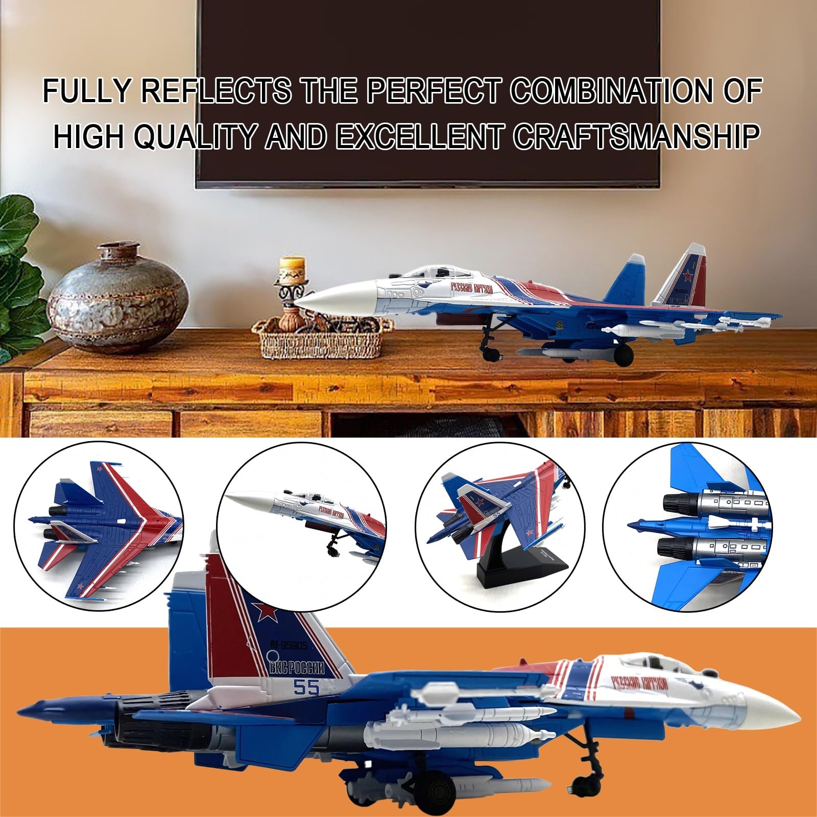 Aereo attacco SU-35 in scala 1/100, modello aereo combattimento metallo pressofuso,collezione, con supporto espositivo, decorazione aeronautica for scrivania ufficio,collezionisti