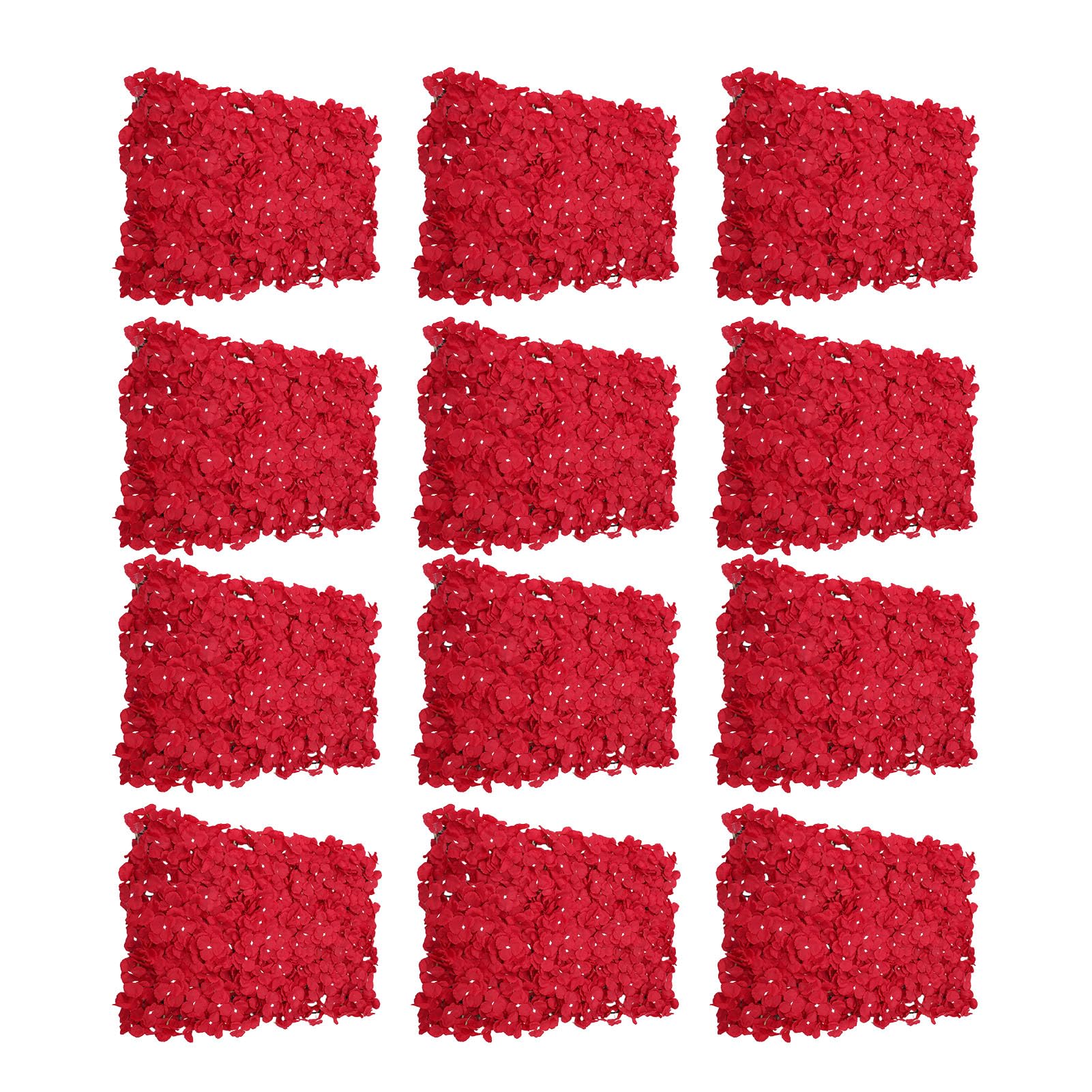 Künstliche Hortensien-Blumenwand-Hintergrundpaneele für Hochzeitsdekoration, 12er-Pack, 60 X 40 cm |Wiederverwendbarer und Einfach Aufzubauender Dunkelroter Seidenblumen-, Romantische