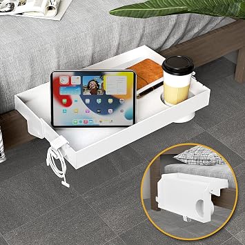 SPACEKEEPER Bedside Shelf for Bunk Bed, Foldable Nightstand, Multi-functional, for Bedroom, Home, Dorm, Phone, Espresso, Easy Assembly, White