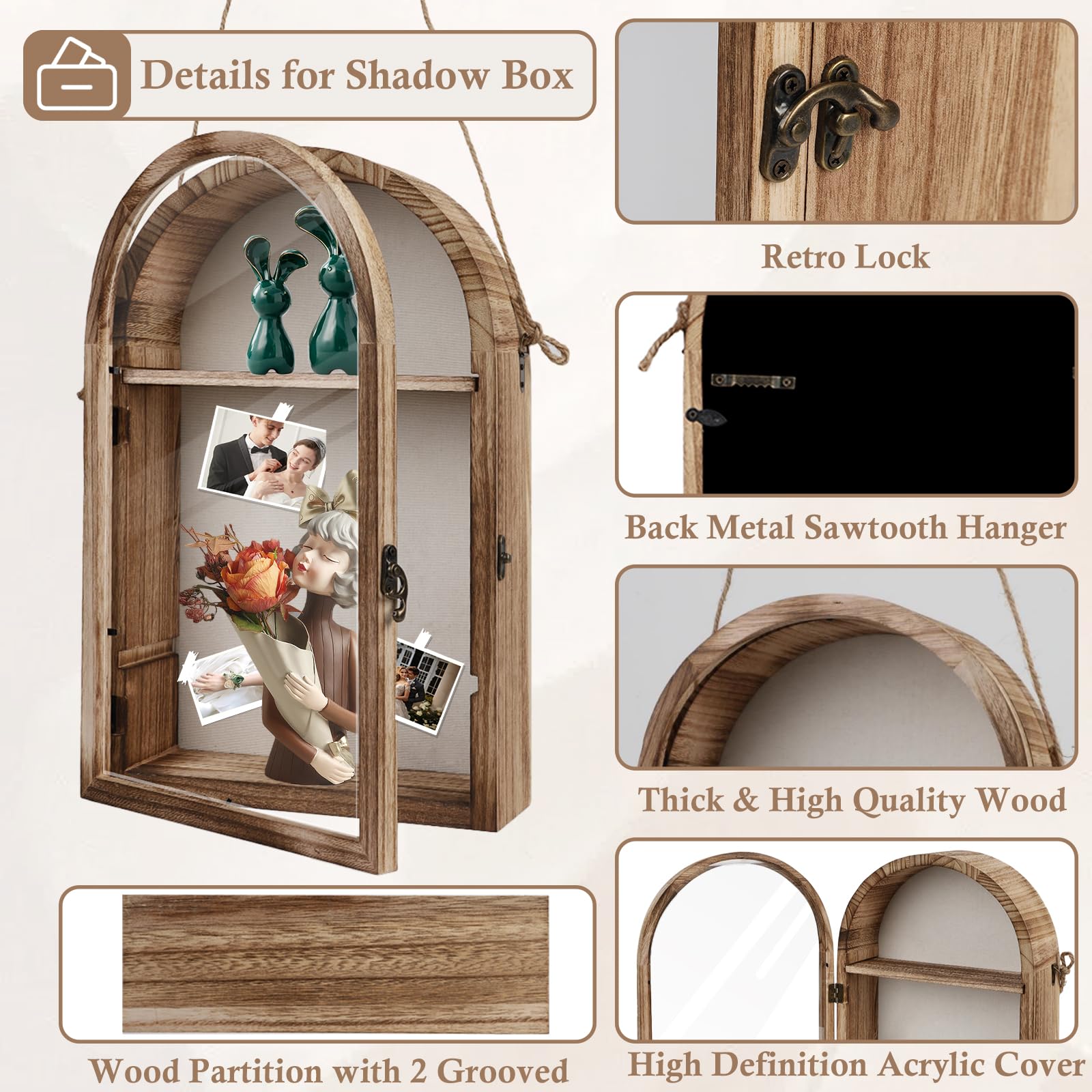 3D Bilderrahmen,Tiefer Objektrahmen zum Befüllen mit Tür,Hölzern Schattenbox Vitrine mit 6 Stecknadeln,3D Rahmen für Fotos,Medaillen,Blumen,Hochzeitsstrauß, Erinnerungsstücke,25.2*10.3*41CM