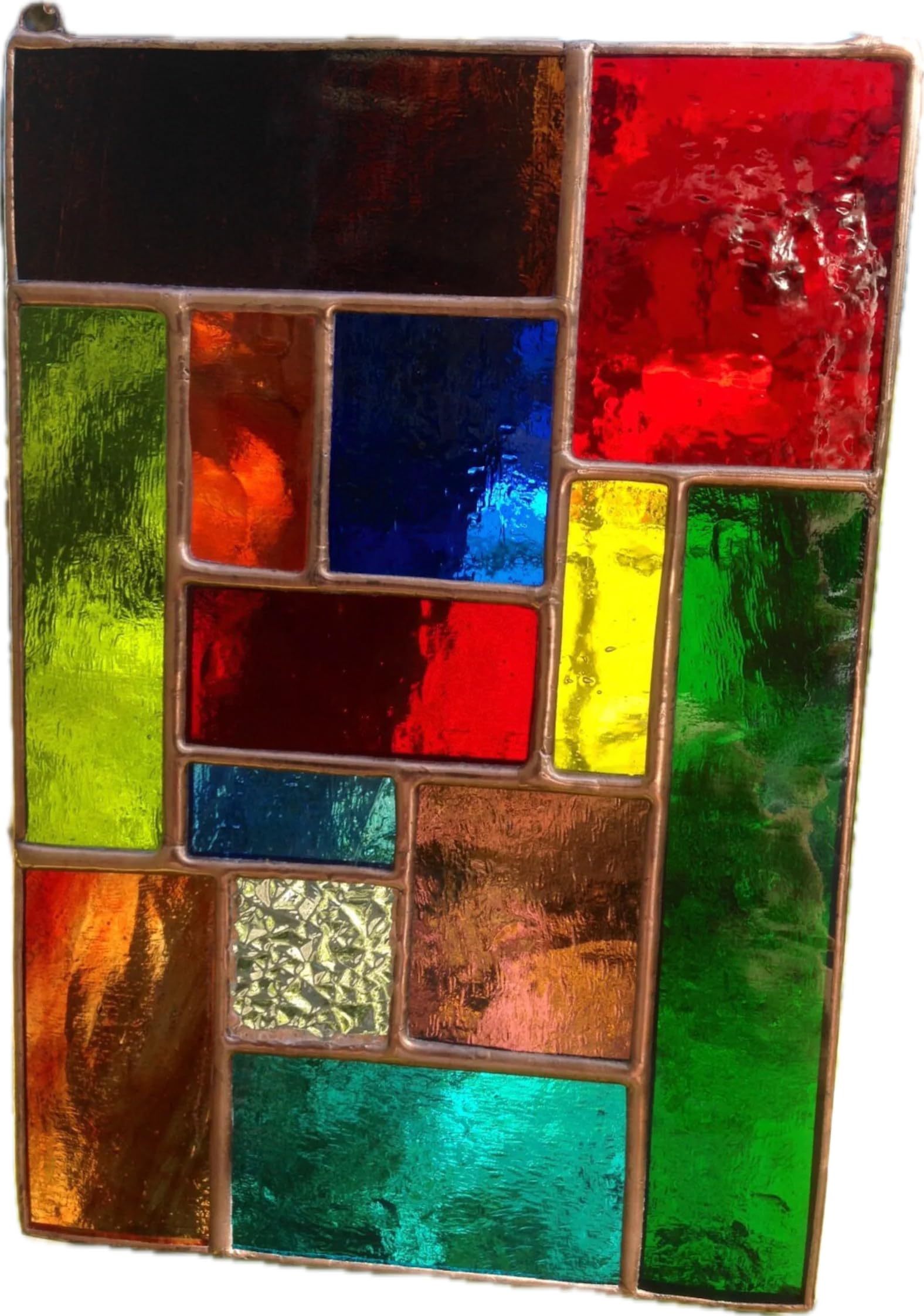Pannello in vetro colorato, multicolore in rame, astratto, arte fatta a mano