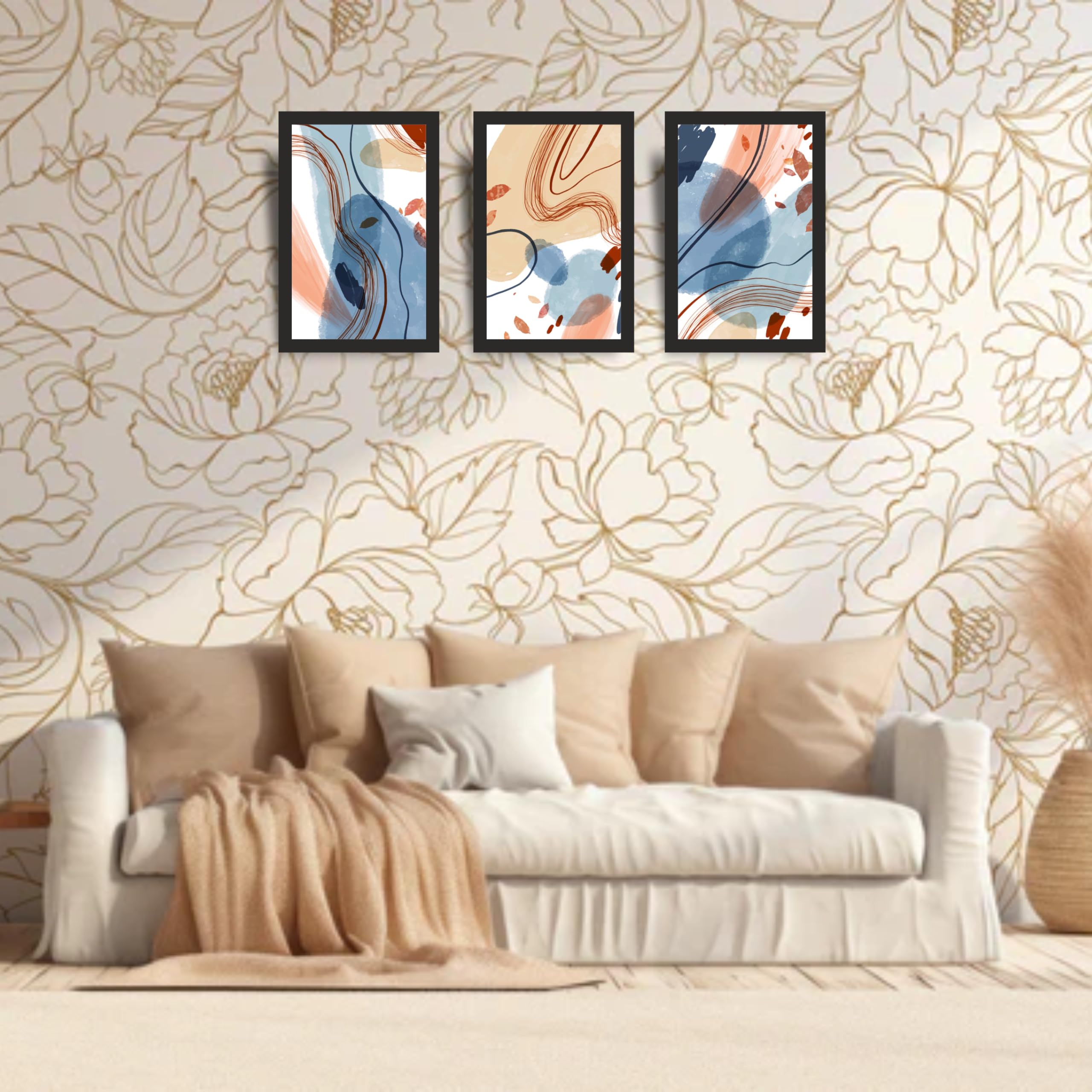 Modern Pastel Abstract Wall Art Set of 3 Frames