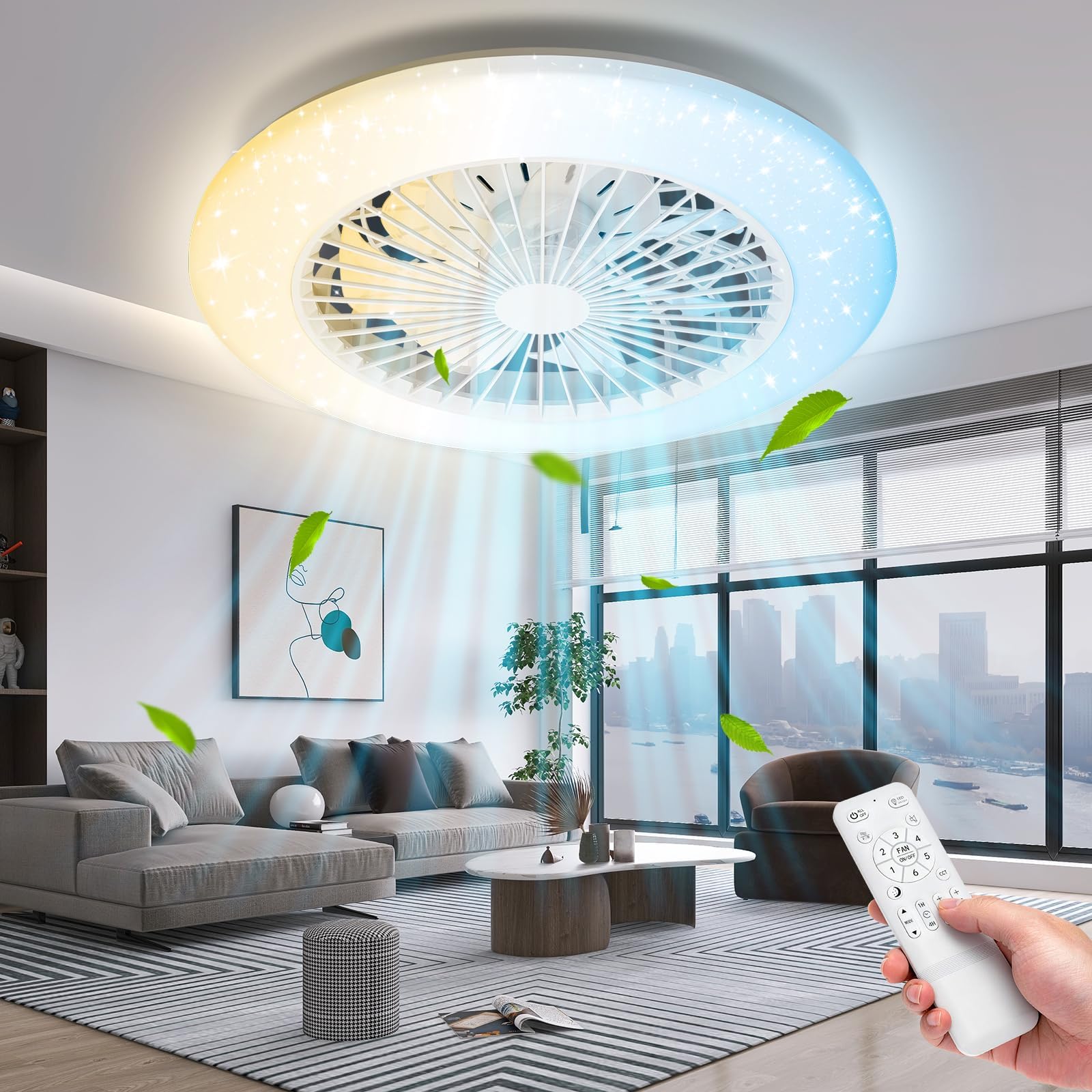 Aigostar Ceiling Fan Light,40W Ceiling Fan with Light and Remote 4800LM, 6 Speeds Fans Lights Dimmable, CCT 2700K-6500K, Quiet LED Fans Lamp 25dB Φ47.5cm Timer