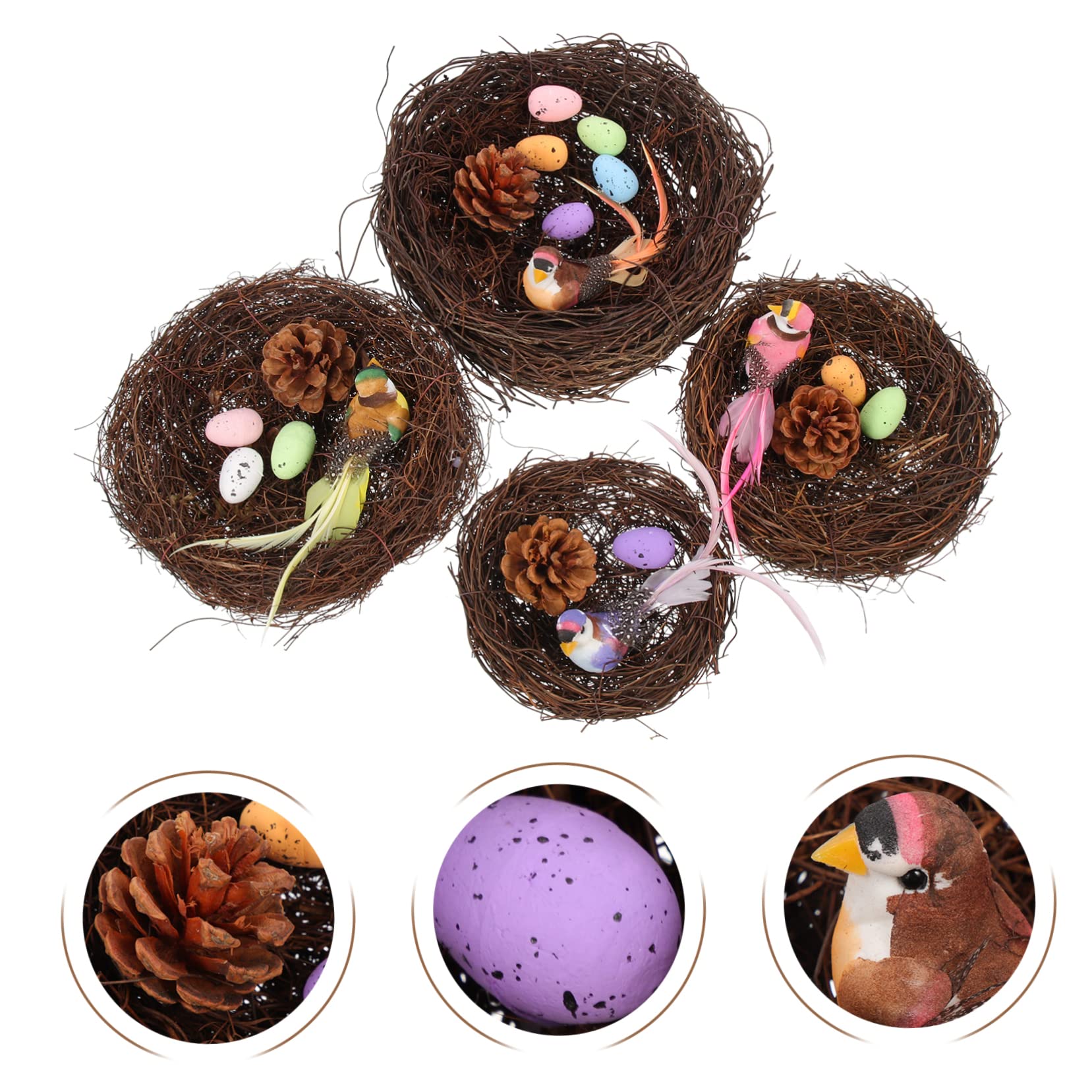 Unomor 4Sets Bird Nest Realistic Foam Nests with Eggs Birds for for Celebration and Decoration Needs for Home Garden and Festive Events