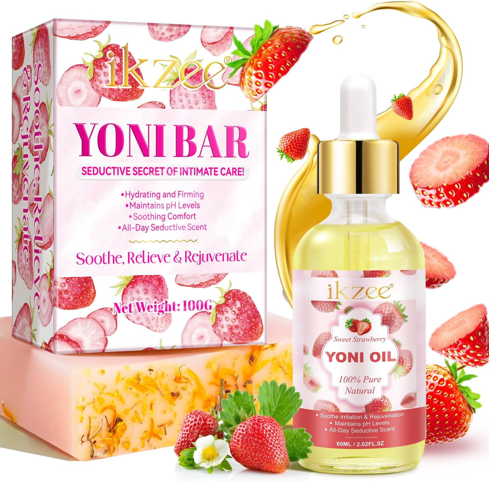 Yoni Oil and Soap Bar Set for Women, 100% Natural Feminine Intimate Deodorant, Eliminates Odor and pH Balanced, Feminine Serum Made with Pure Natural Essential Oils