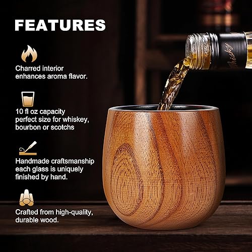 Miniatura 3 de Vaso de whisky de madera carbonizada, hecho a mano, vidrio antiguo de 10 onzas, regalos de bourbon para hombres, papá, marido, hermano, taza de