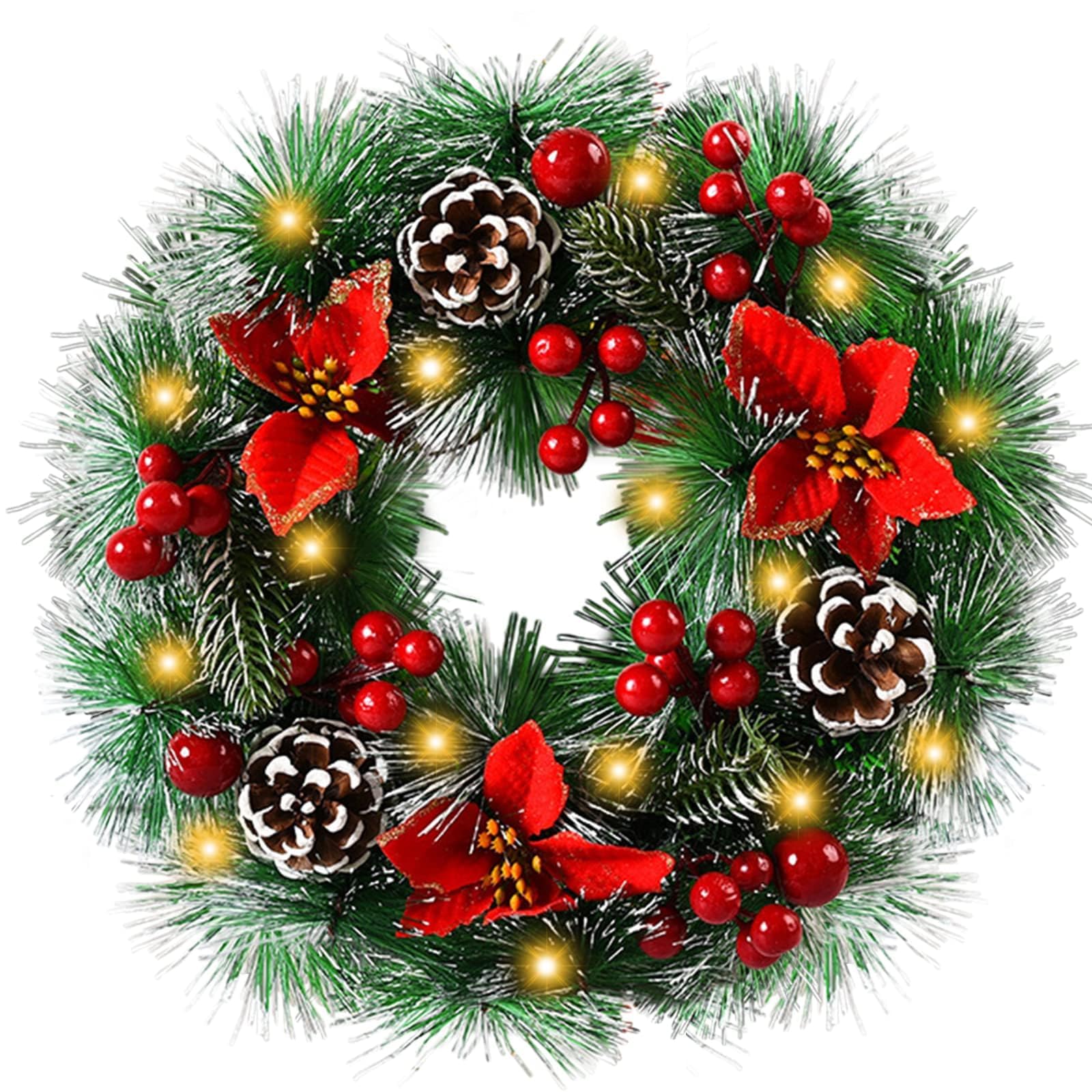 Corona de Navidad 30 cm,Guirnalda de Navidad en la Puerta Principal,con luz LED,Corona de Navidad,Decoraciones Colgantes de Navidad,Decorar Chimeneas Puertas y Ventanas Esperar.