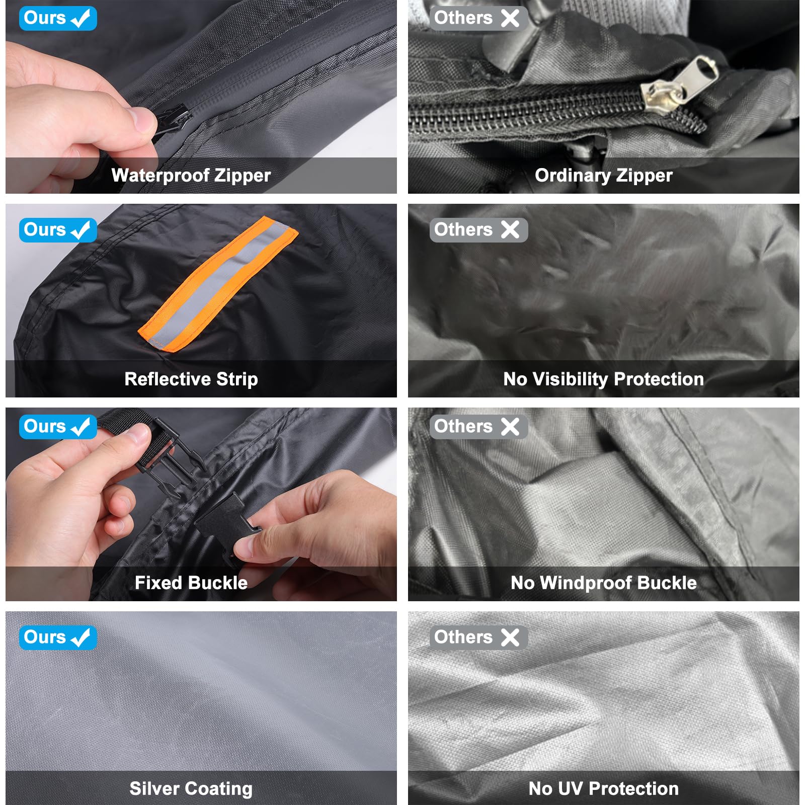 420D Oxford Coperture per Barche a Motore, Copertura Protettiva Completa del Motore Fuoribordo con 2 Strisce Riflettenti e 2 Corde di Coulisse, Cerniera Impermeabile e Fibbia Regolabile per 100-150 HP