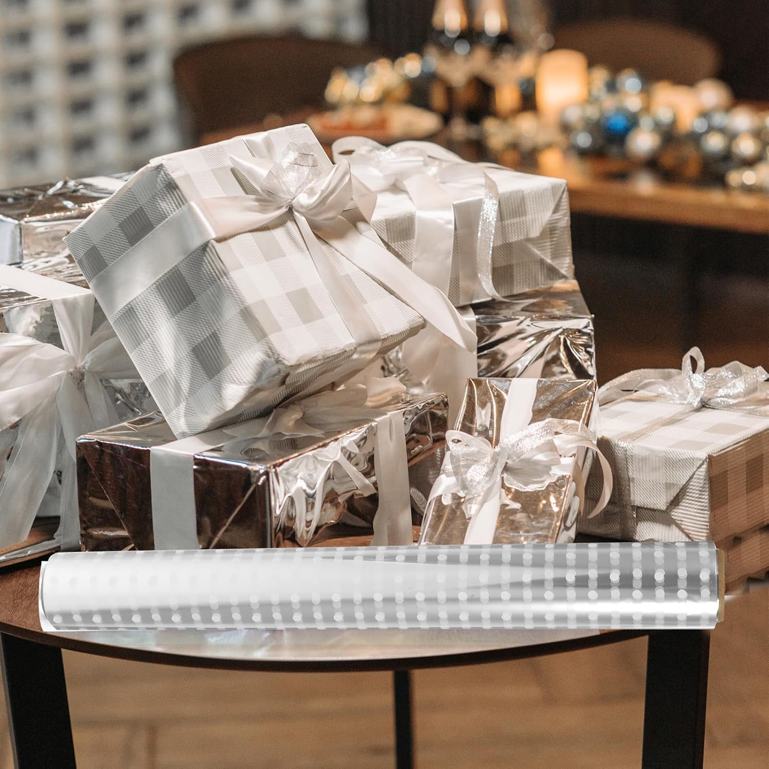 NESTINGHO Dot Pattern Cellophane Wrap Roll for Wrapping Baskets and Food, Wear-resistant High Density Packaging Film, Floral Gift Wrapping Paper for Crafts and Bouquets