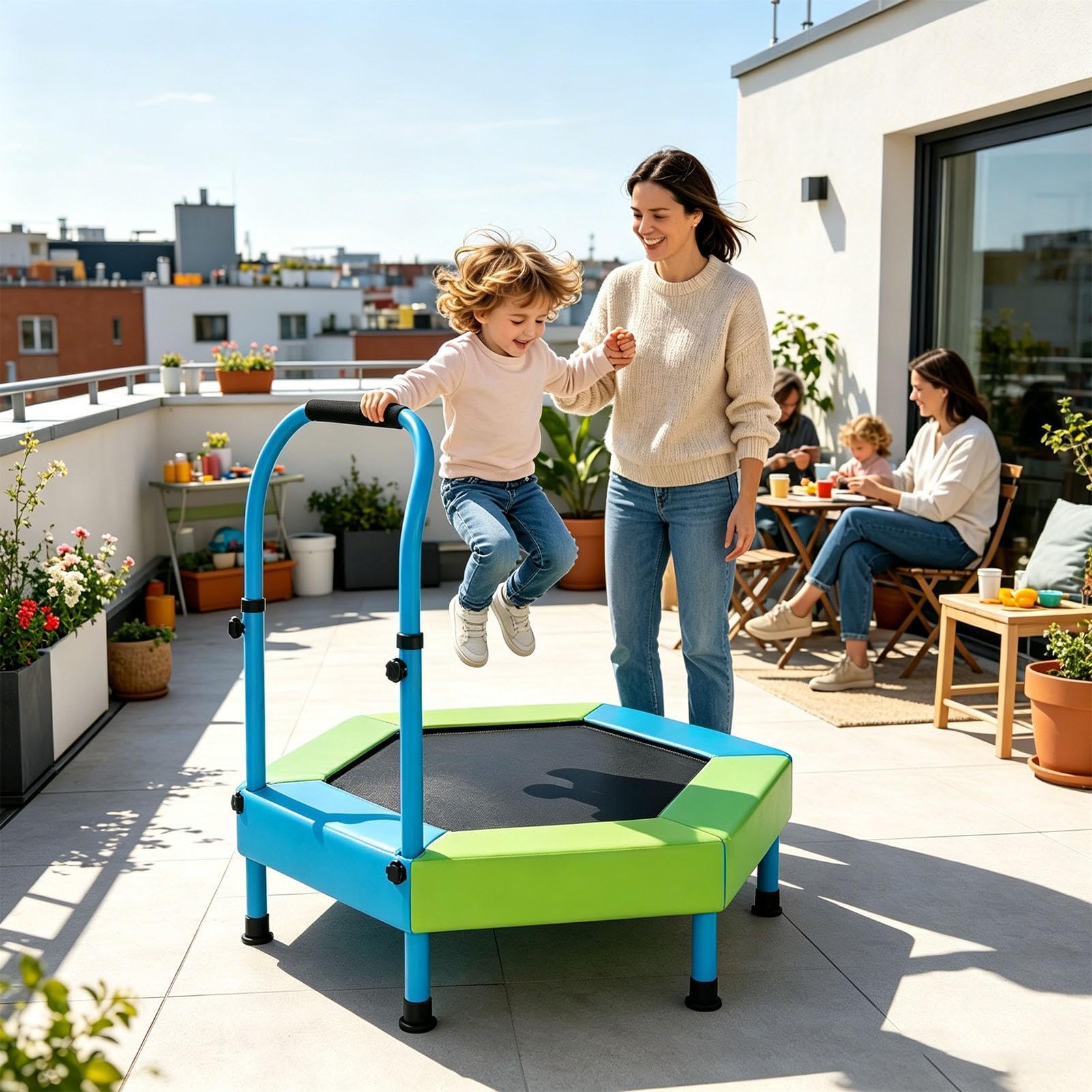 Trampolina wewnętrzna, składana zabawka do skakania, mała trampolina z regulowanym uchwytem, do przedszkola, przedszkola, klasy, domu, siłowni, parku, trawnika, podwórka, ogrodu