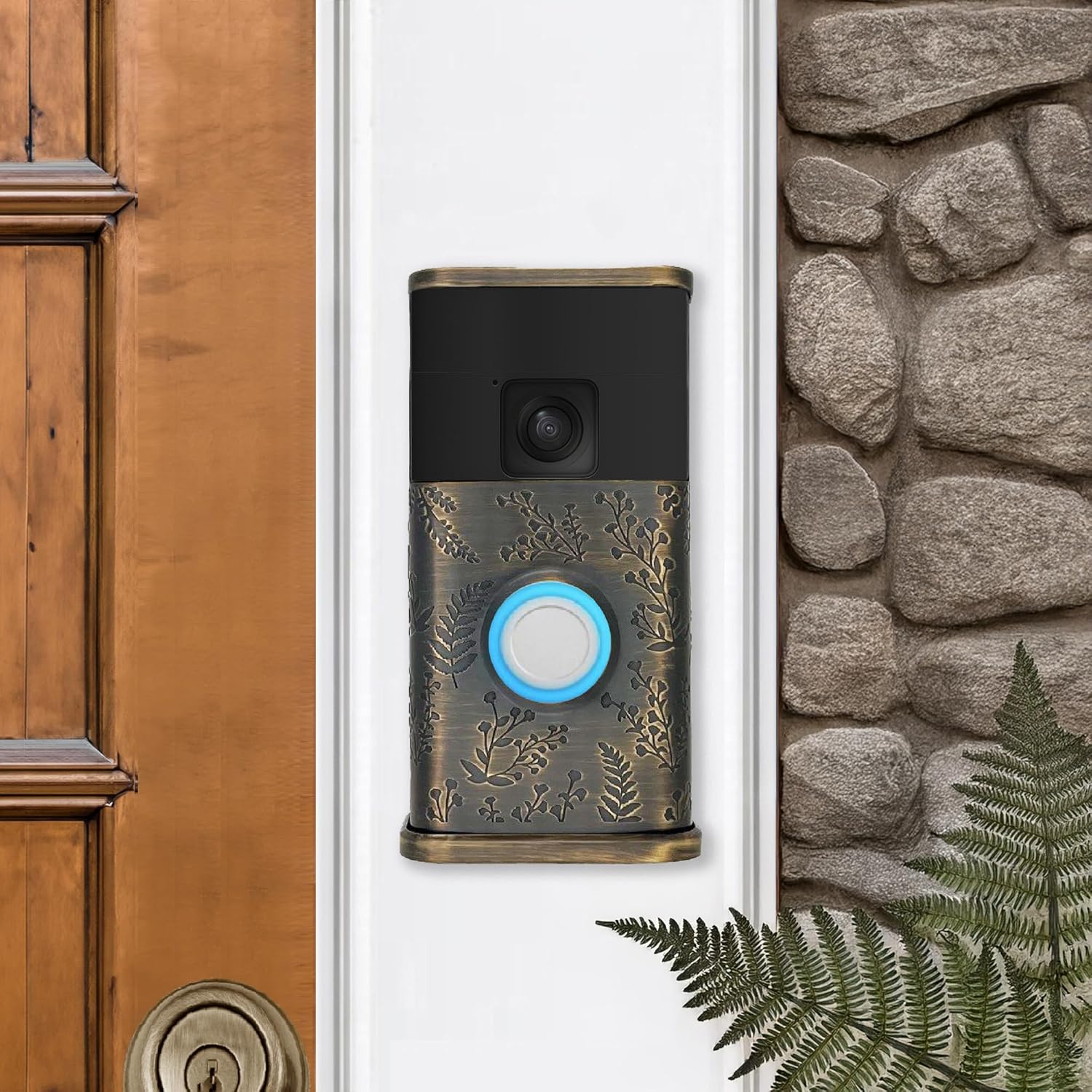Wildflower Video Doorbell Cover (Compatible with Ring Battery Doorbell - 2024 Release) (Antique Brass)