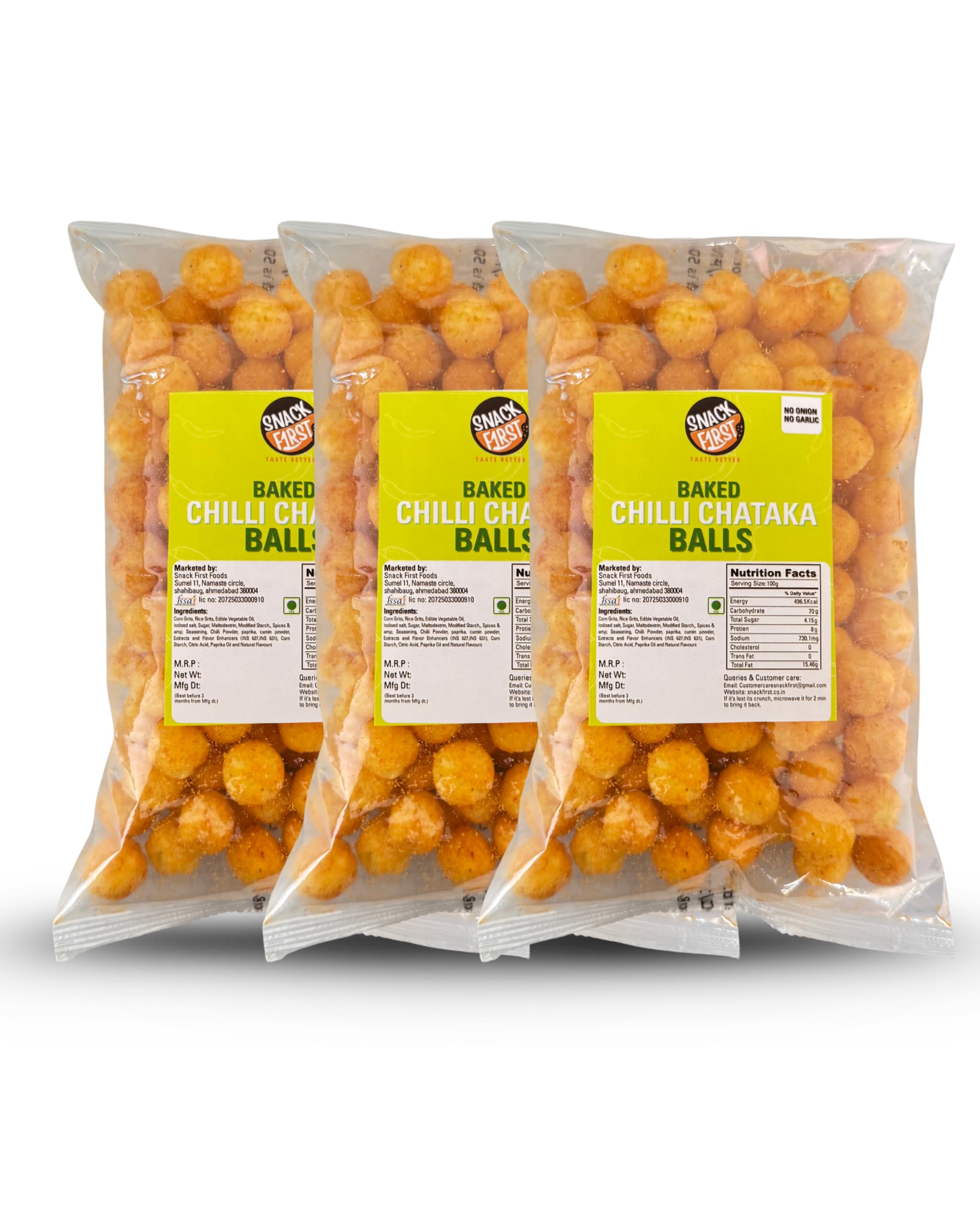 Snack First Chilli Chataka Balls, Corn balls, Combo of 3, No Onion No Garlic, Puffed Snack, Healthy Snack, Party Snack, Namkeen, Each 80g-image-2