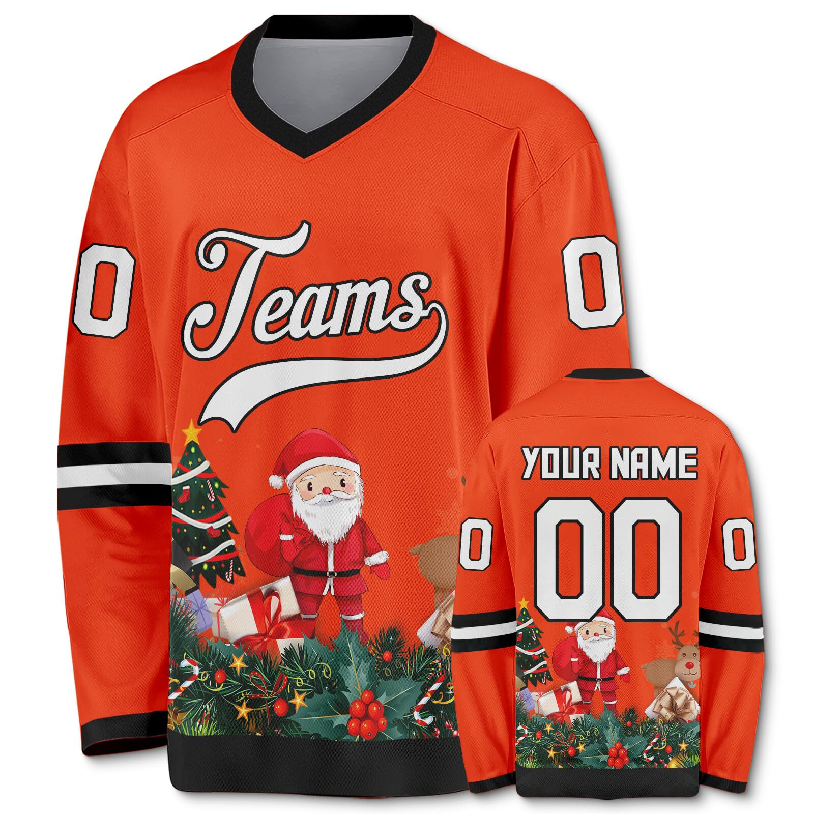 Customized Hockey Jersey Christmas Jersey Santa Claus Customizable Printed Stitched Name Number Hockey Jersey Gift