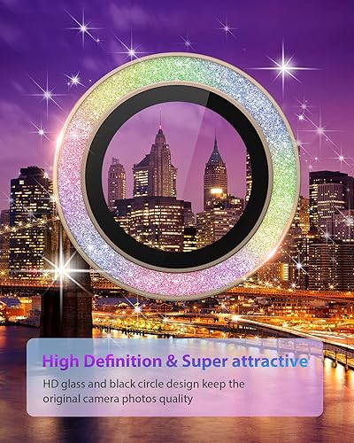 Miniatura 6 de Paquete de 2+1 Compatible con iPhone 14 y iPhone 14 Plus, protector de lente de cámara con purpurina, bandeja automática, aleación de aluminio más