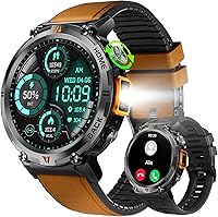 Vista 12 de Reloj inteligente militar para hombre con linterna LED, 1.45 pulgadas HD resistente reloj inteligente táctico al aire libre