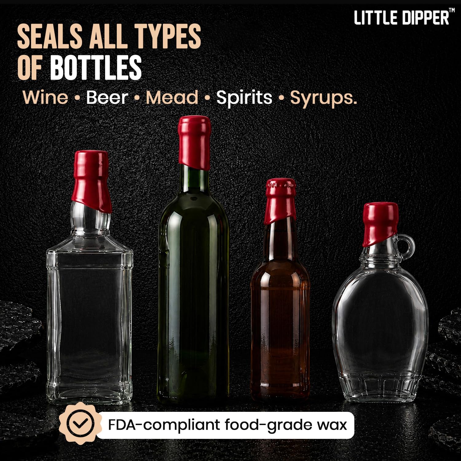 Little Dipper - Kit de cera para sellado de botellas, perfecto para hacer whisky, infusión de alcohol, elaboración de vino casero y embotellado de cerveza Incluye calentador de cera eléctrico,