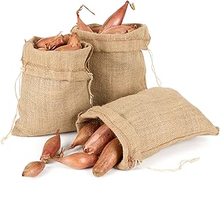 La Cordeline 3 Aufbewahrungstaschen, Jute, 21 x 25 cm, wiederverwendbar, Gemüsebeutel, Aufbewahrung von Knoblauch, Schalotten