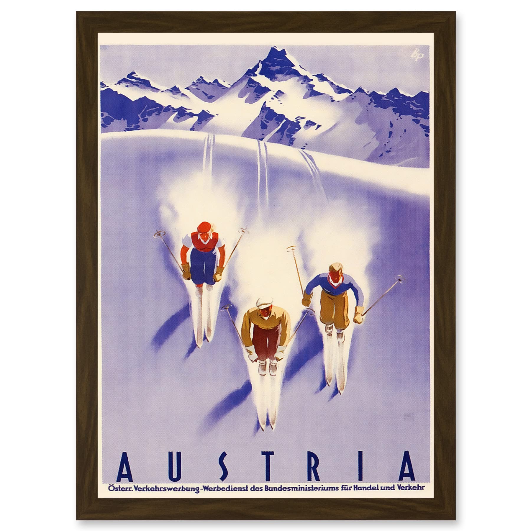 Artery8 Winter Sport Austria Ski Snow Alps Blue Cross Country A4 Artwork Framed Wall Art Print